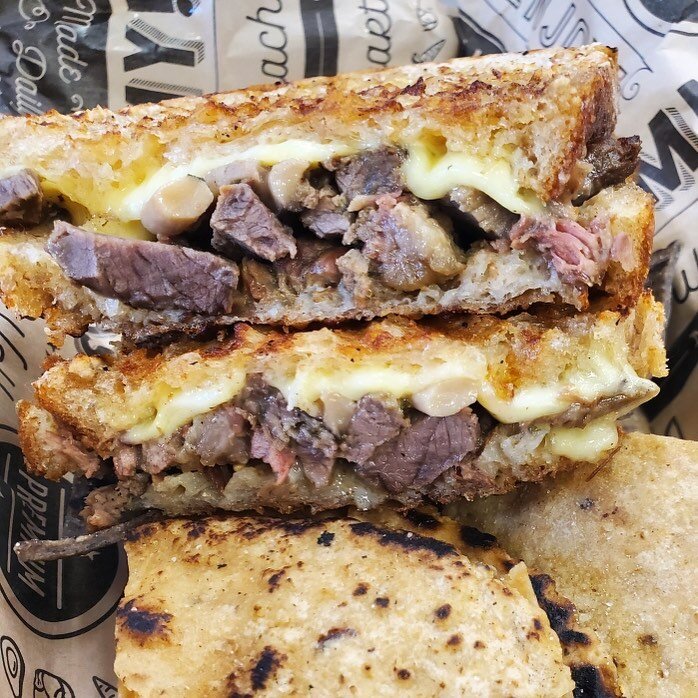 Grilled steak and cheese panini with wild mushrooms and mayo . . . it&rsquo;s what&rsquo;s for lunch😋

#scratchmade #tastethedifference #lunch #eatlocal #realfood #sourdough #steaksandwich #sourdoughpanini