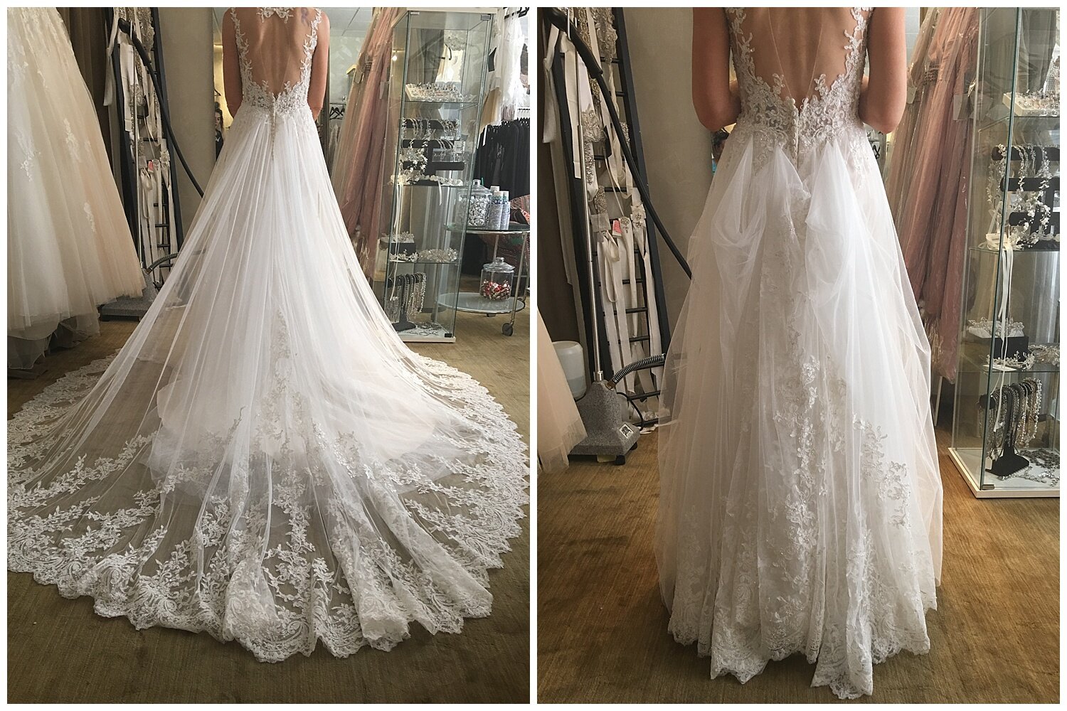 wedding dress bustle before and after