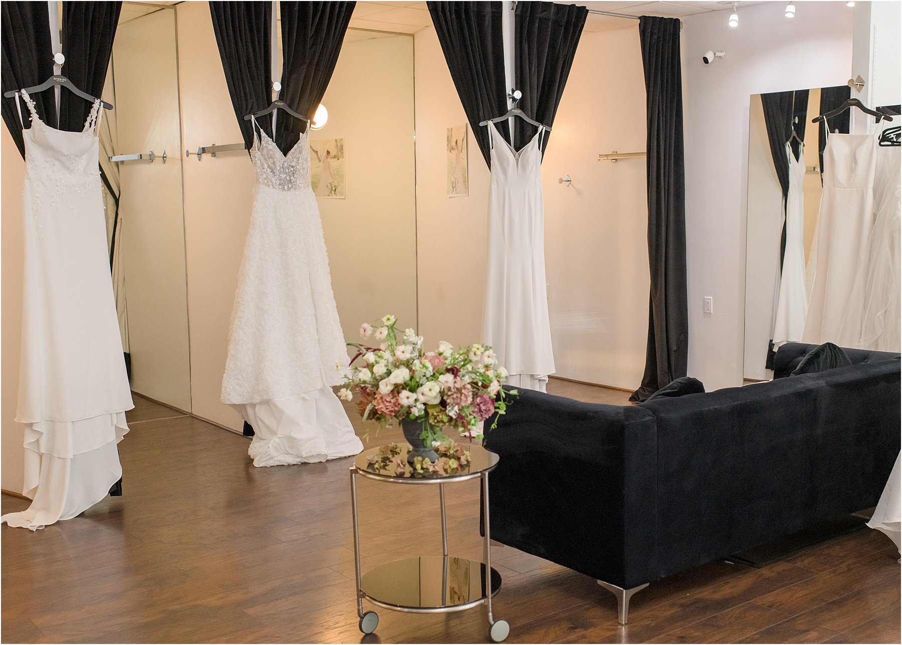 bridal area of epiphany bridal boutique in carmel California