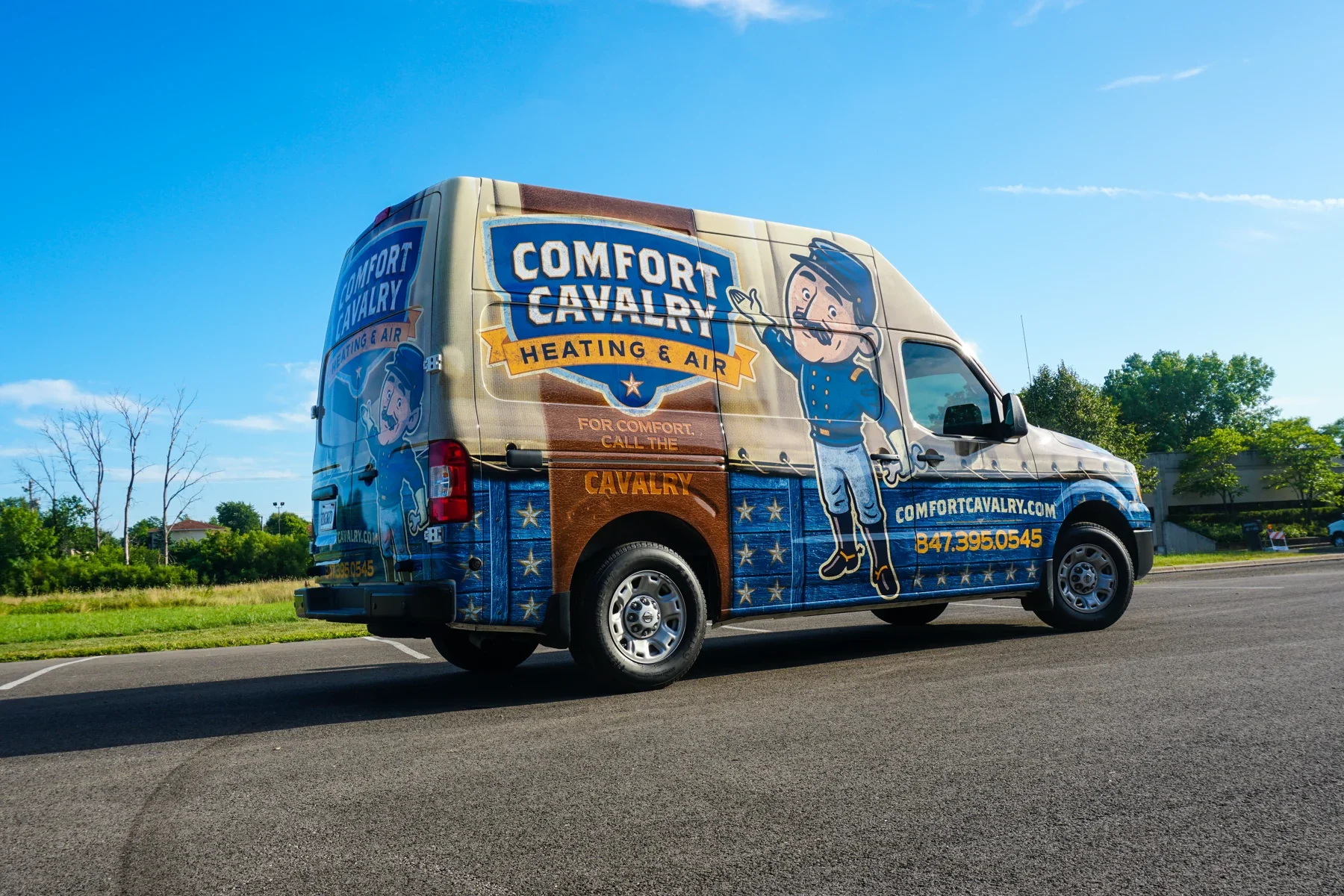 Comfort Cavalry commercial vehicle wrap, photographed outdoors