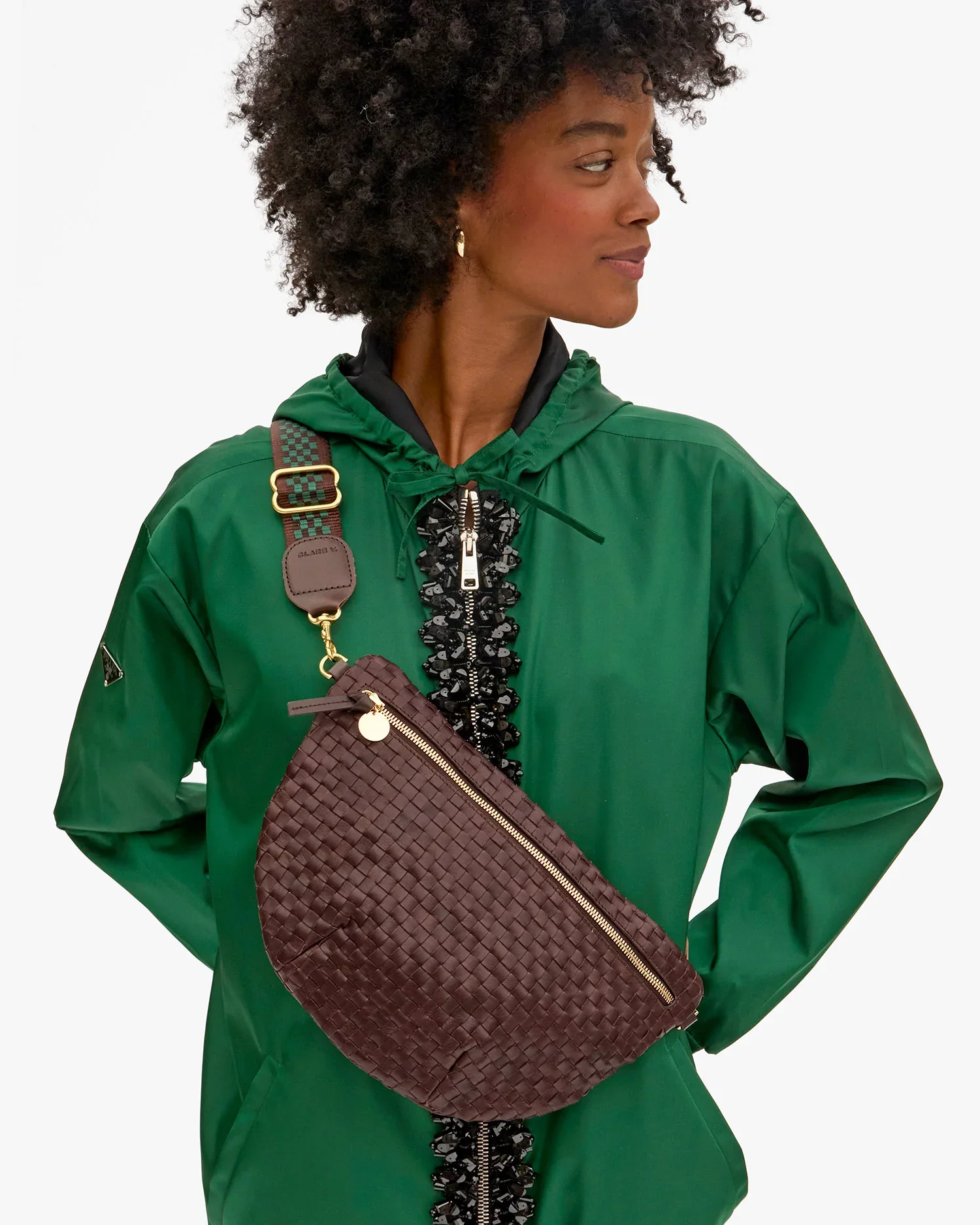 Clare V. Grande Fanny in Tobacco Woven Checker — Zuri&Francis