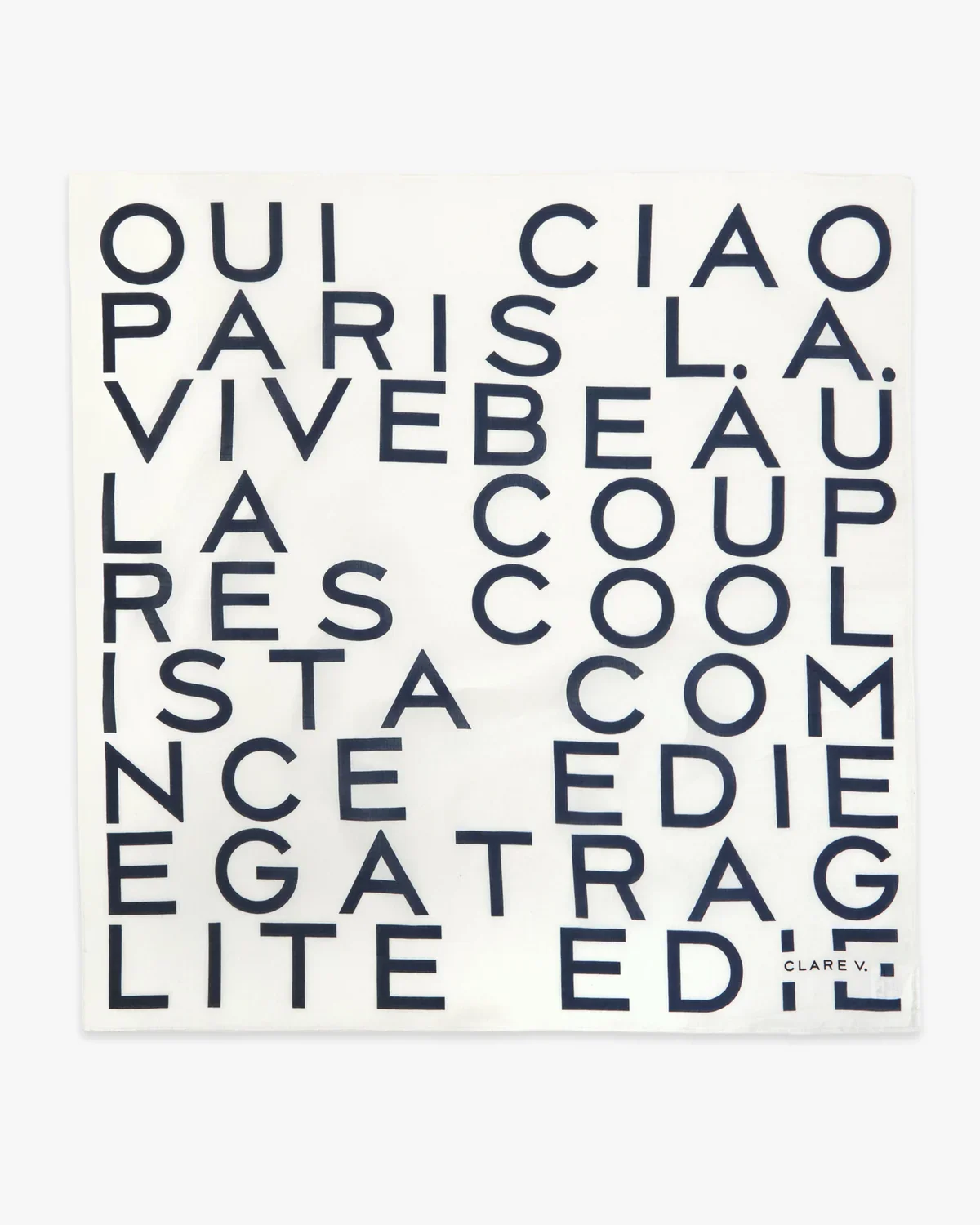 Clare V. Bandana in Cream w/ Navy Le Text