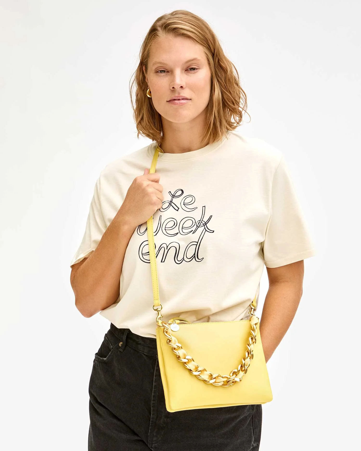 Clare V. Shortie Strap in Butter Grosgrain Curb Chain  display picture 3