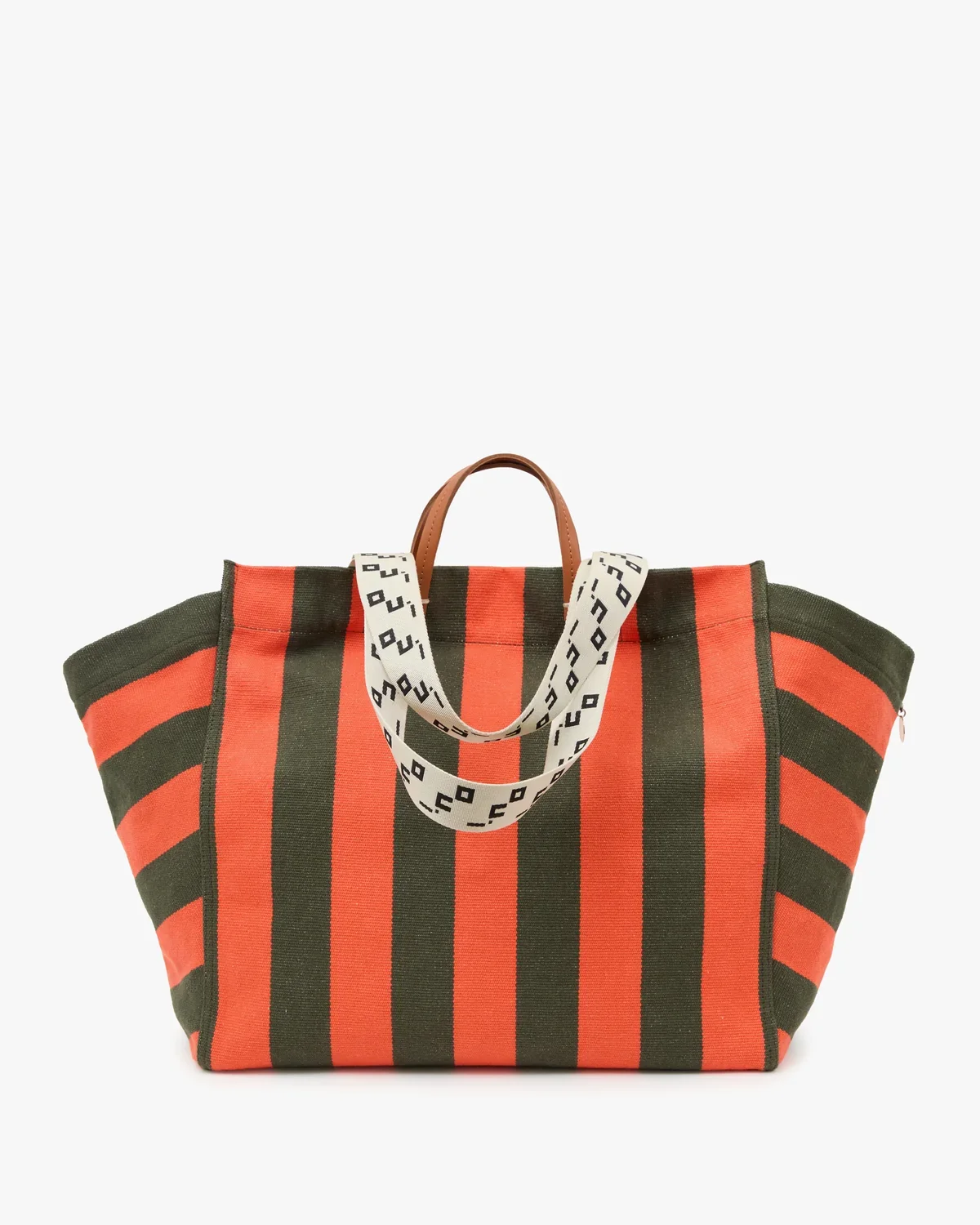Clare V. La Côte Tote in Army/Bright Poppy Canvas Stripe