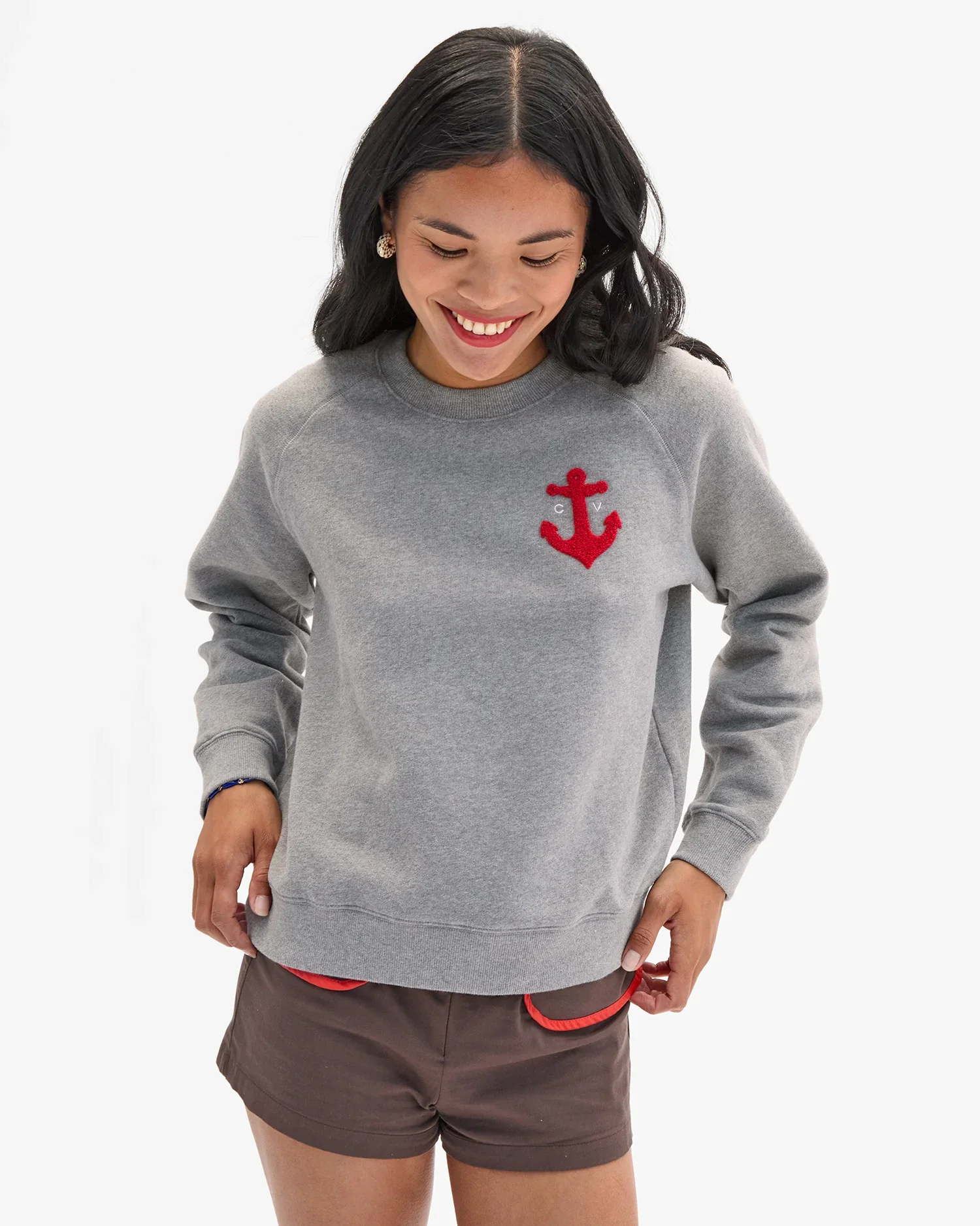 Clare V. Le Court Sweatshirt in Grey Melange CV Anchor