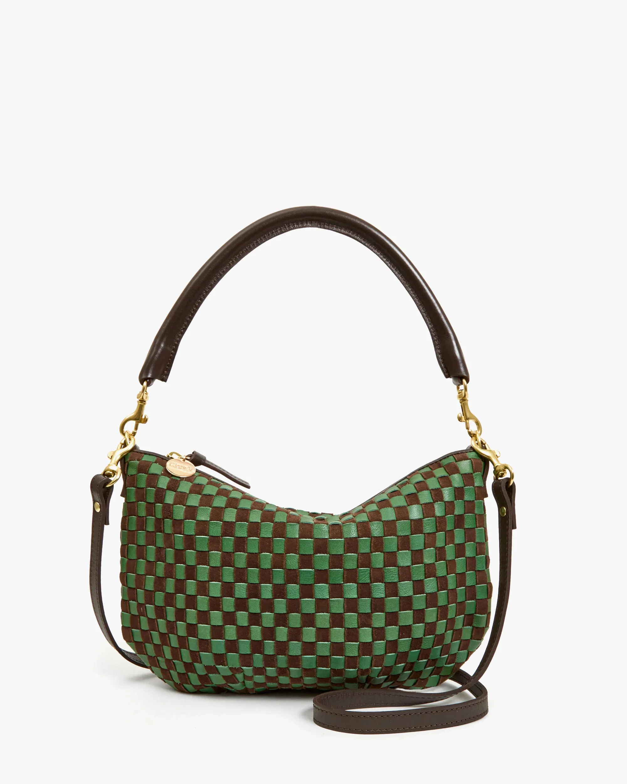 Clare V. Petit Moyen in Deep Pine/Chocolate Woven Checker