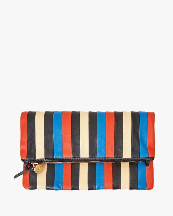 Clare V. Floder Over Clutch W/ Tabs in Multi Stripes Nappa
