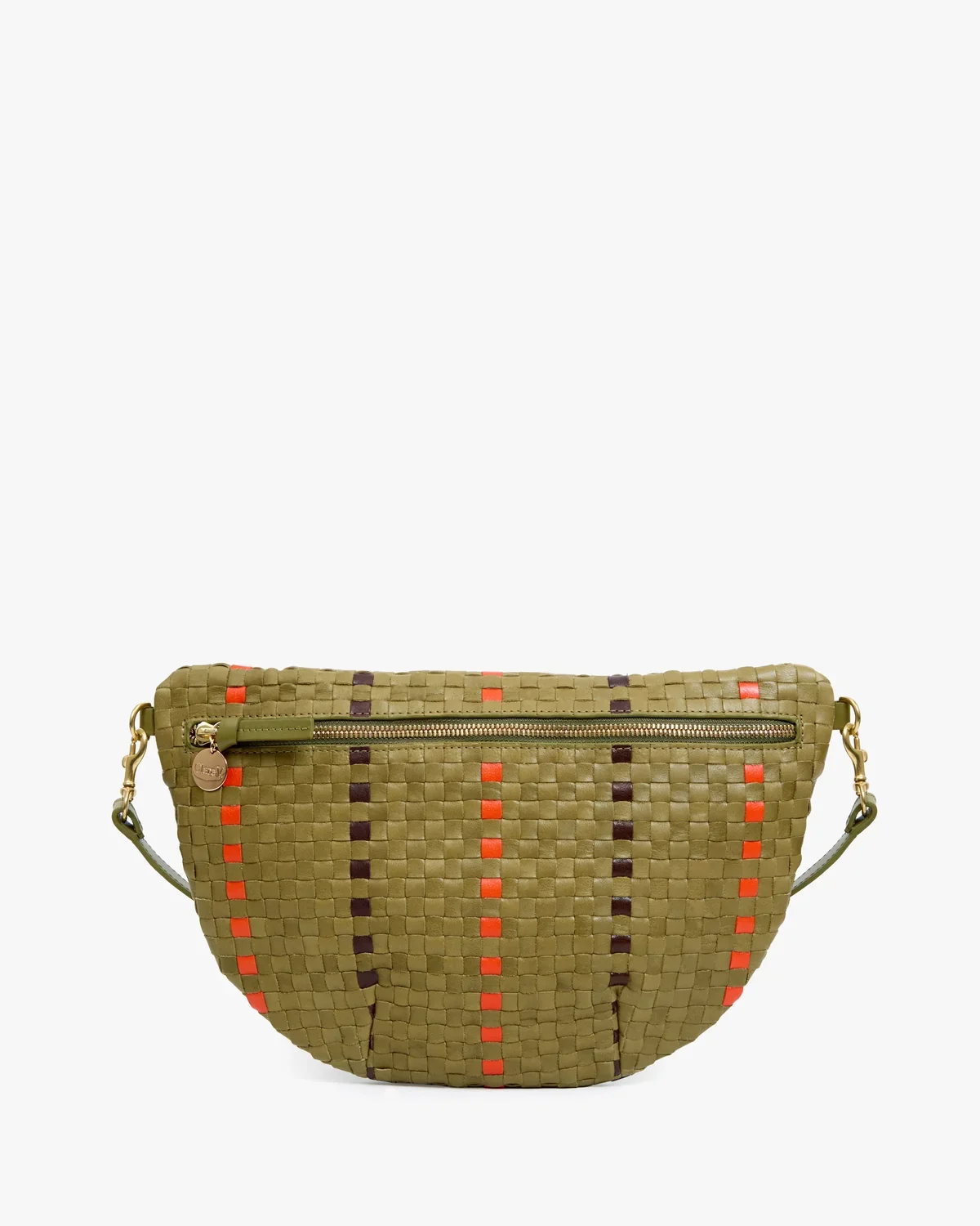 Clare V. Grande Fanny in Olive Multi Woven Checker w/ Stripes