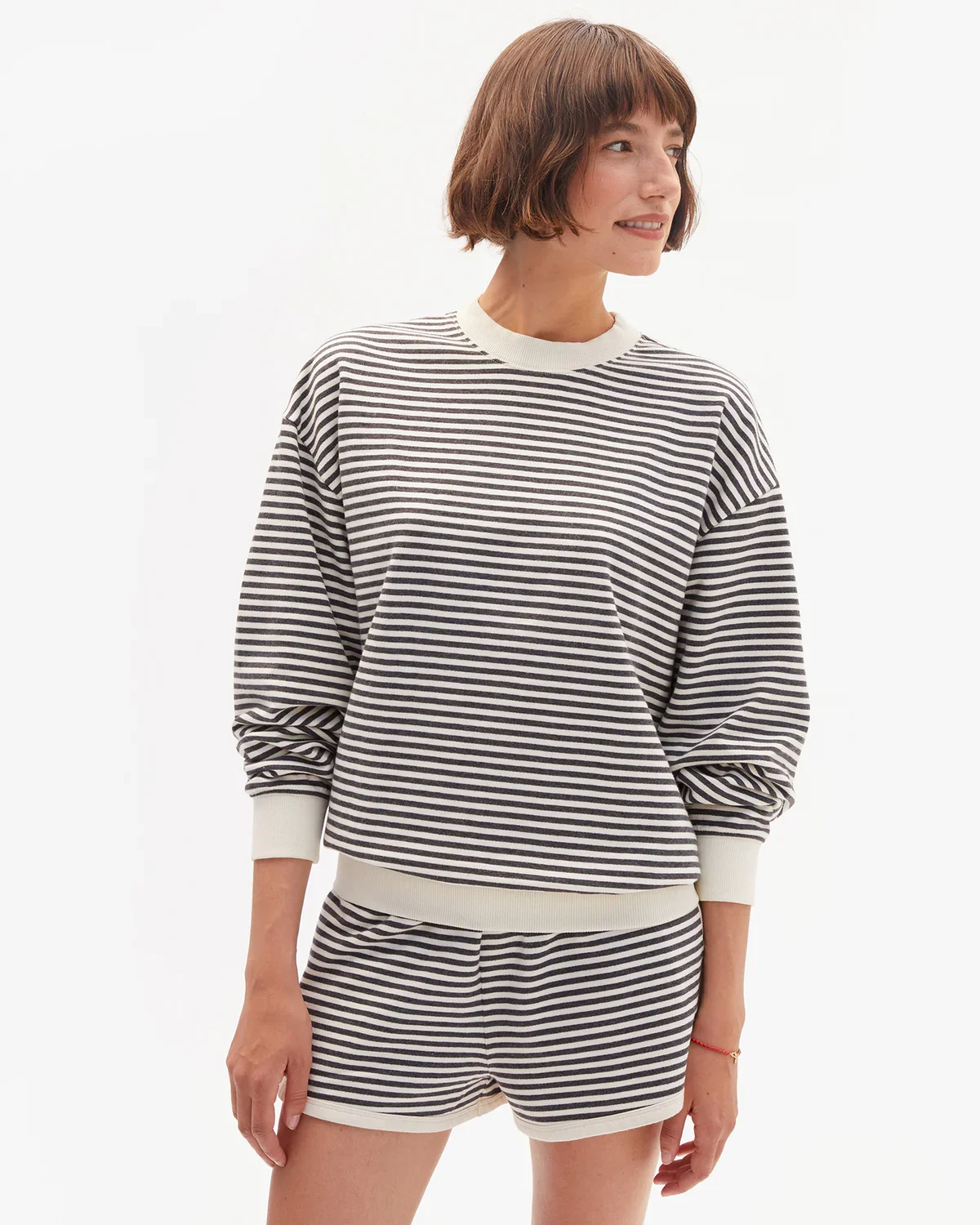 Clare V. Oversized Sweatshirt in Black/Cream Stripes