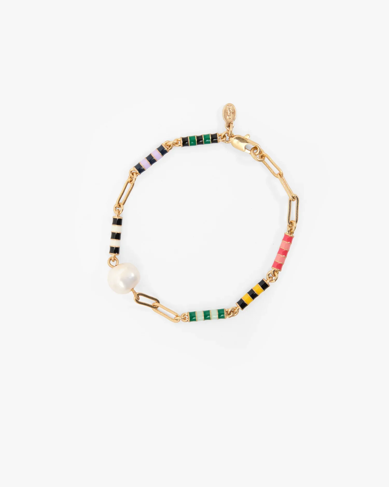 Clare V. Le Stripe Pearl Bracelet in Multi Color