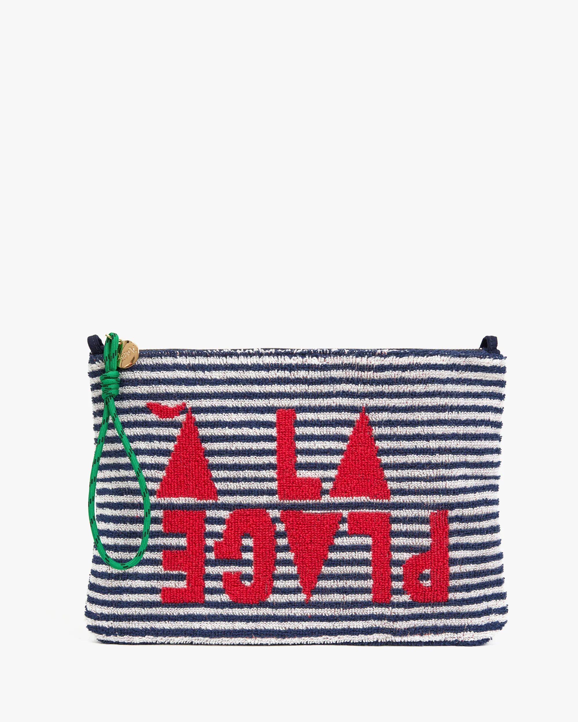Clare V. Flat Clutch w/ Tabs in Deep Dive/Cream Stripe w/ Maraschino À la Plage