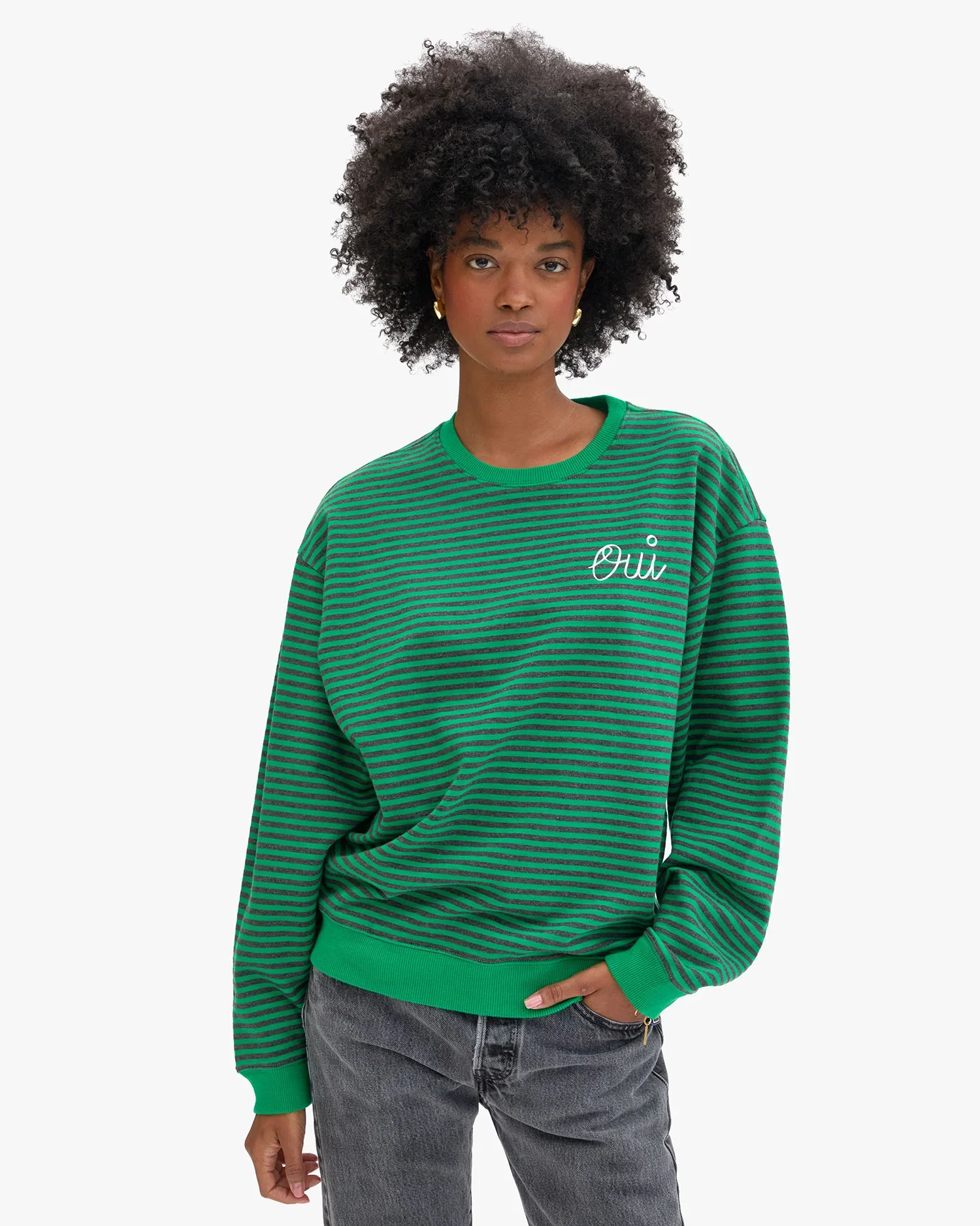 Clare V. Oversized Sweatshirt Green/Charcoal Stripes