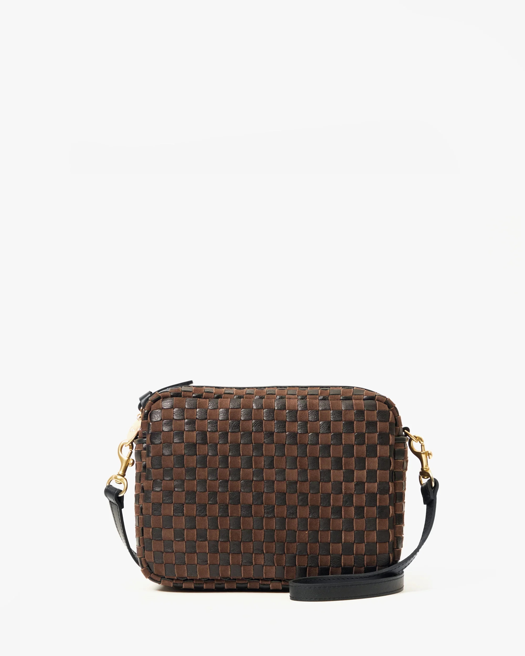Clare V. Midi Sac in Black/Chocolate Woven Checker
