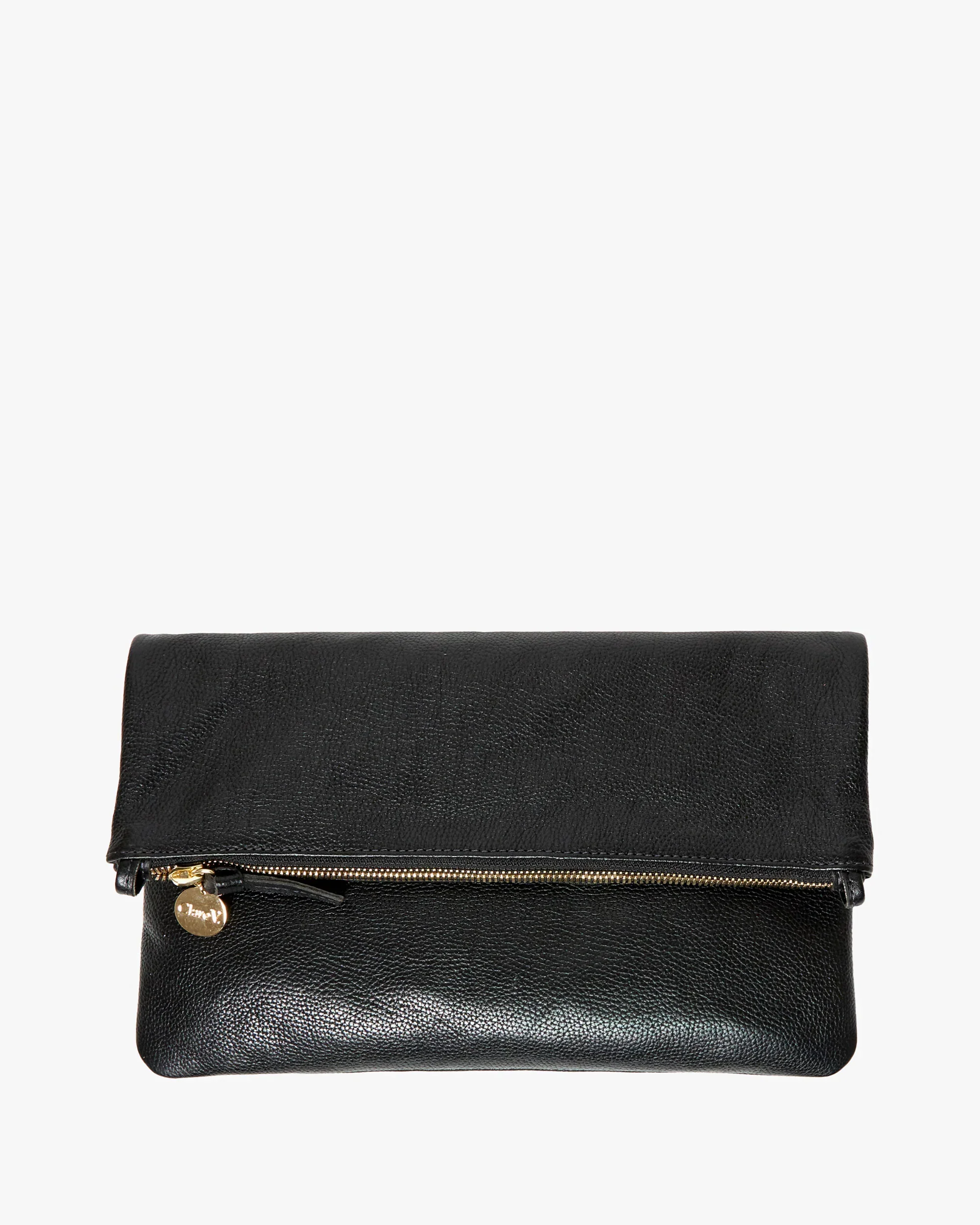 Clare V. Foldover Clutch w/ Tabs in Black Petit Caviar