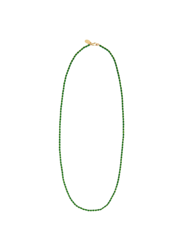 Clare V. Enamel Barrel Chain Necklace in Emerald