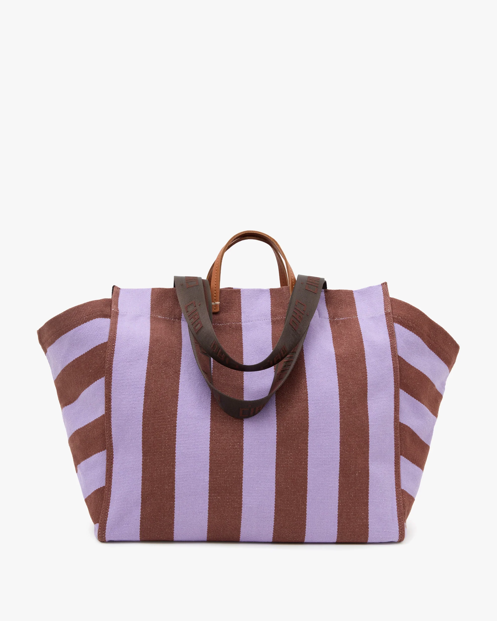 Clare V. La Côte Tote in Jacaranda/Hazelnut Canvas Stripe