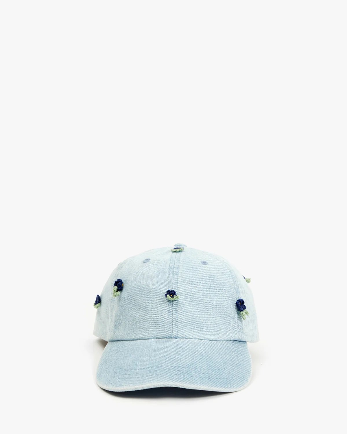 Clare V. Baseball Hat in Light Denim w/ Floral Appliqué