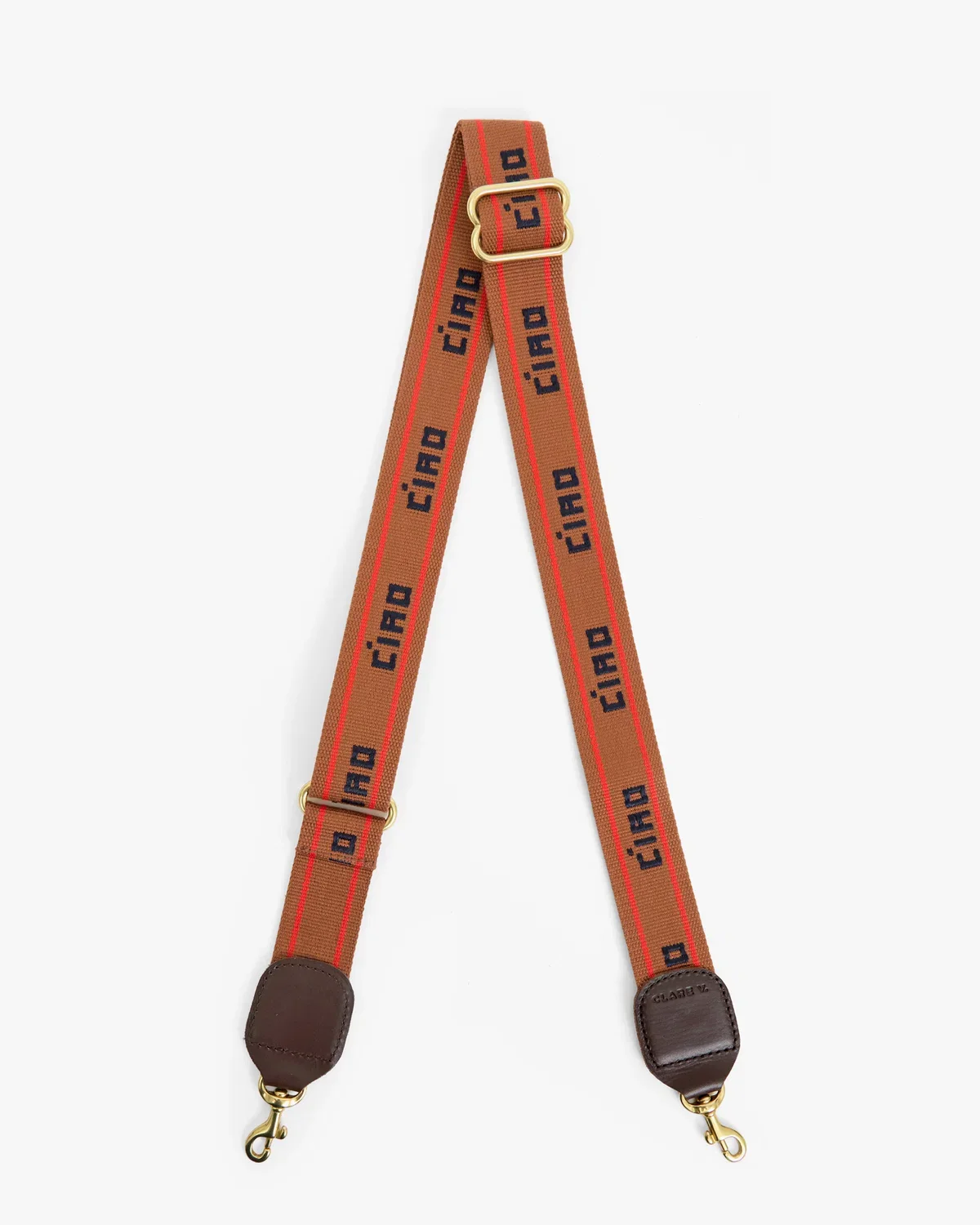Clare V. Adjustable Crossbody Strap in Tan w/ Bright Poppy/Navy Petite Ciao