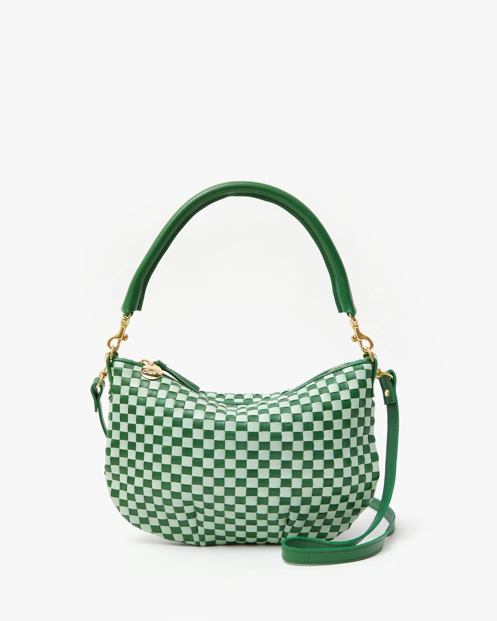 Clare V. Petit Moyen in Fern & Mist Woven Checker