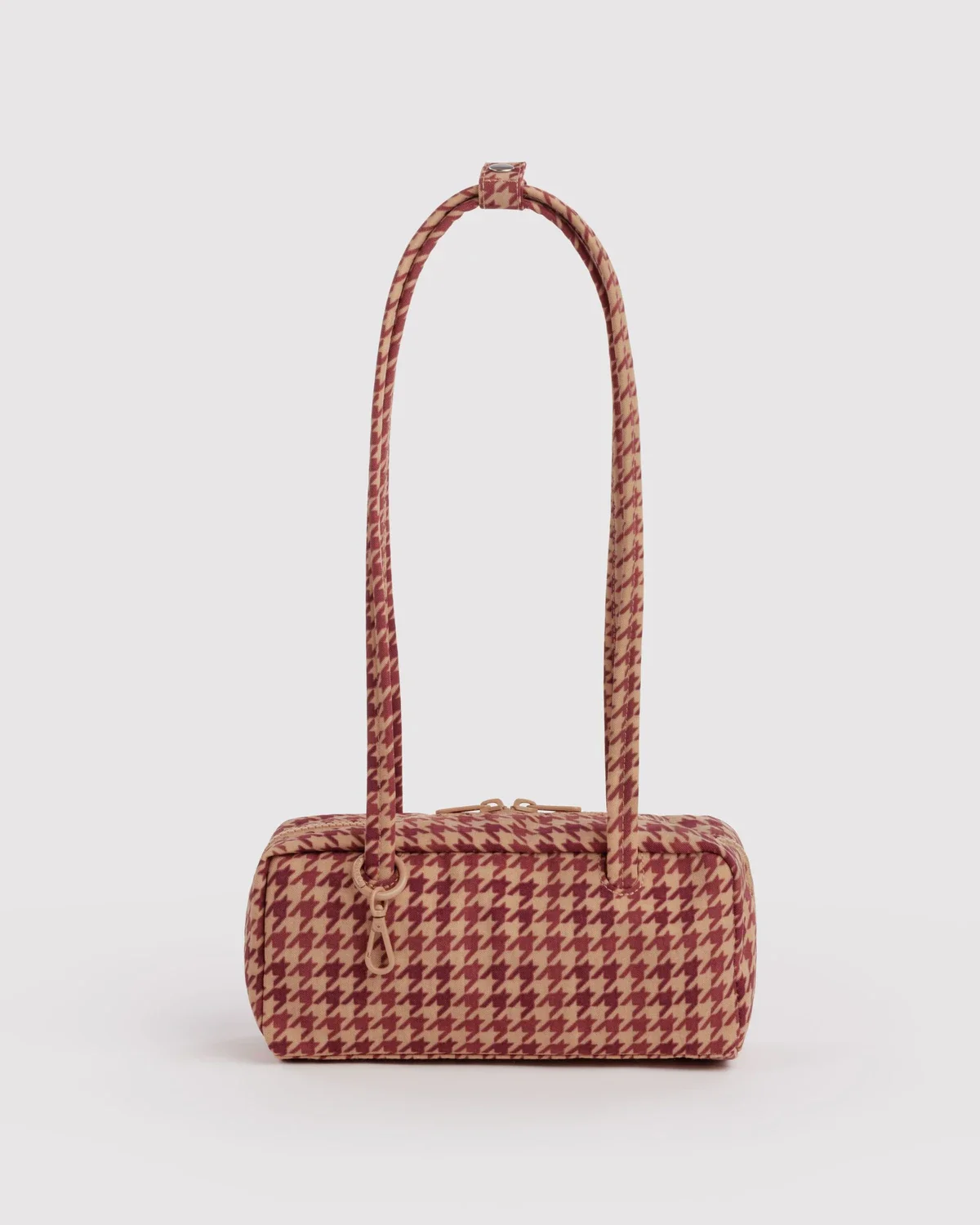 BAGGU Tan Houndstooth Small Nylon Bowler Bag