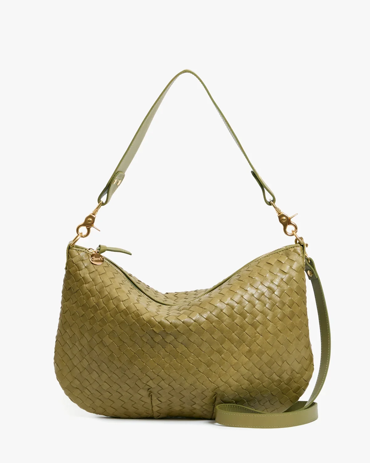 Clare V. Moyen Messenger in Olive Diagonal Woven