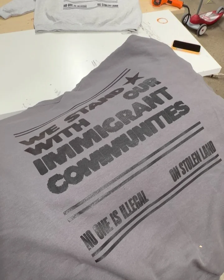 Minneapolis designer @sabrina.peitz joins us THIS Sunday @machineshopmpls with a mutual aid popup 11AM - 4PM. &hearts;️ This fundraiser features sweatshirts and tote bags created to support families and businesses impacted by ICE. 

Each piece is ava