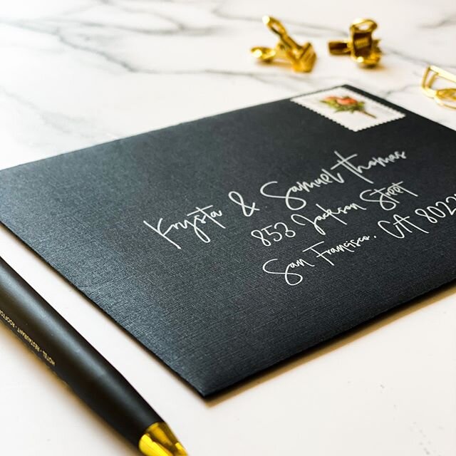 ✨ bold monochrome envelope addressing for some postponed wedding announcements. I feel for my fellow brides out there, we&rsquo;ll get through this! 🤍😘