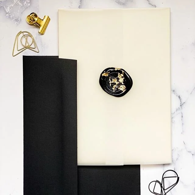 pretty little reminder that art is both product AND process! ⁠
⁠
making these black and gold wax seals as a finishing touch  for these invites was so therapeutic!⁠
⁠
and you know your girl loves that black and gold 😉