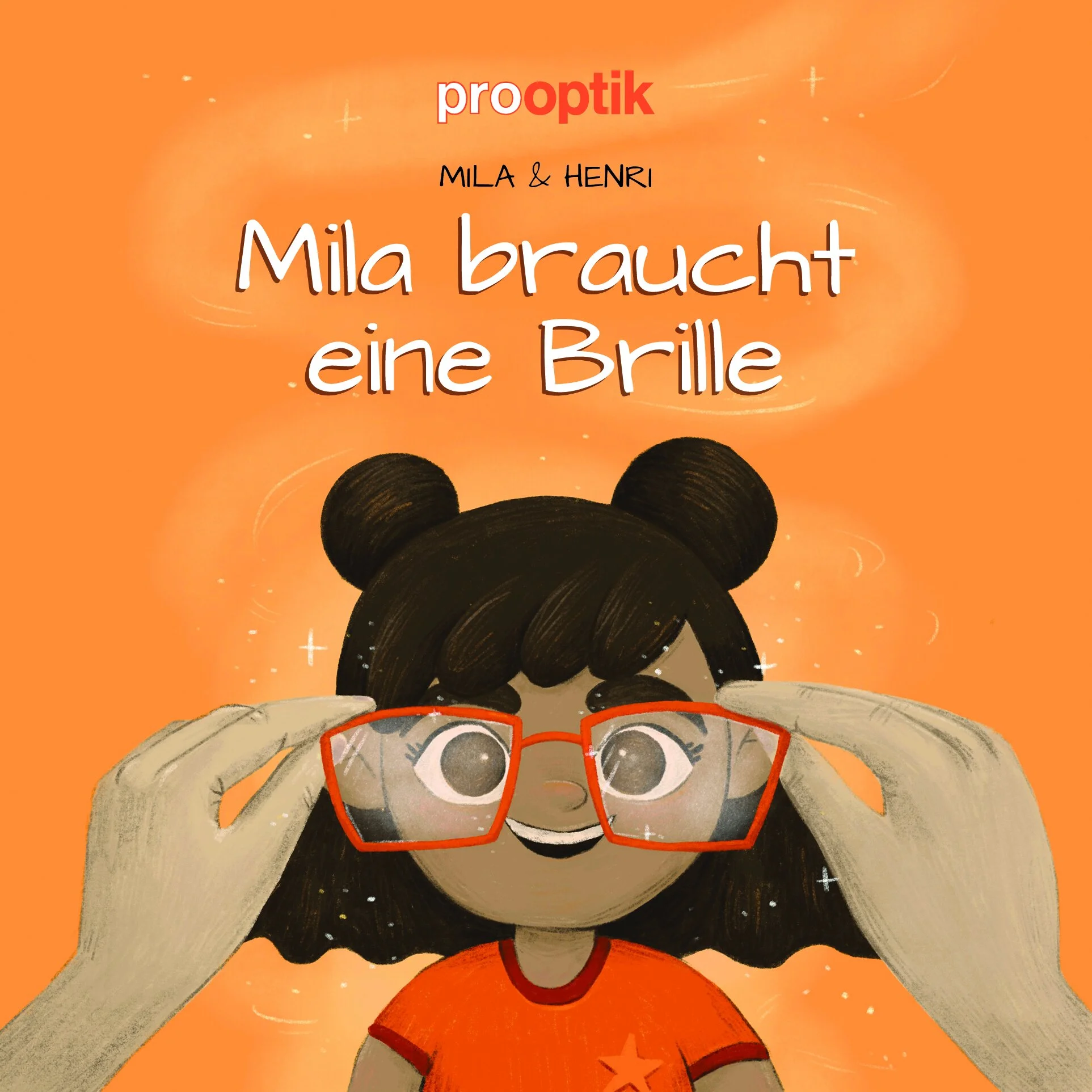 Kinderbuch Mila braucht eine Brille, Titel, Illustration Mädchen mit Brille, Kinderbuch-Illustration