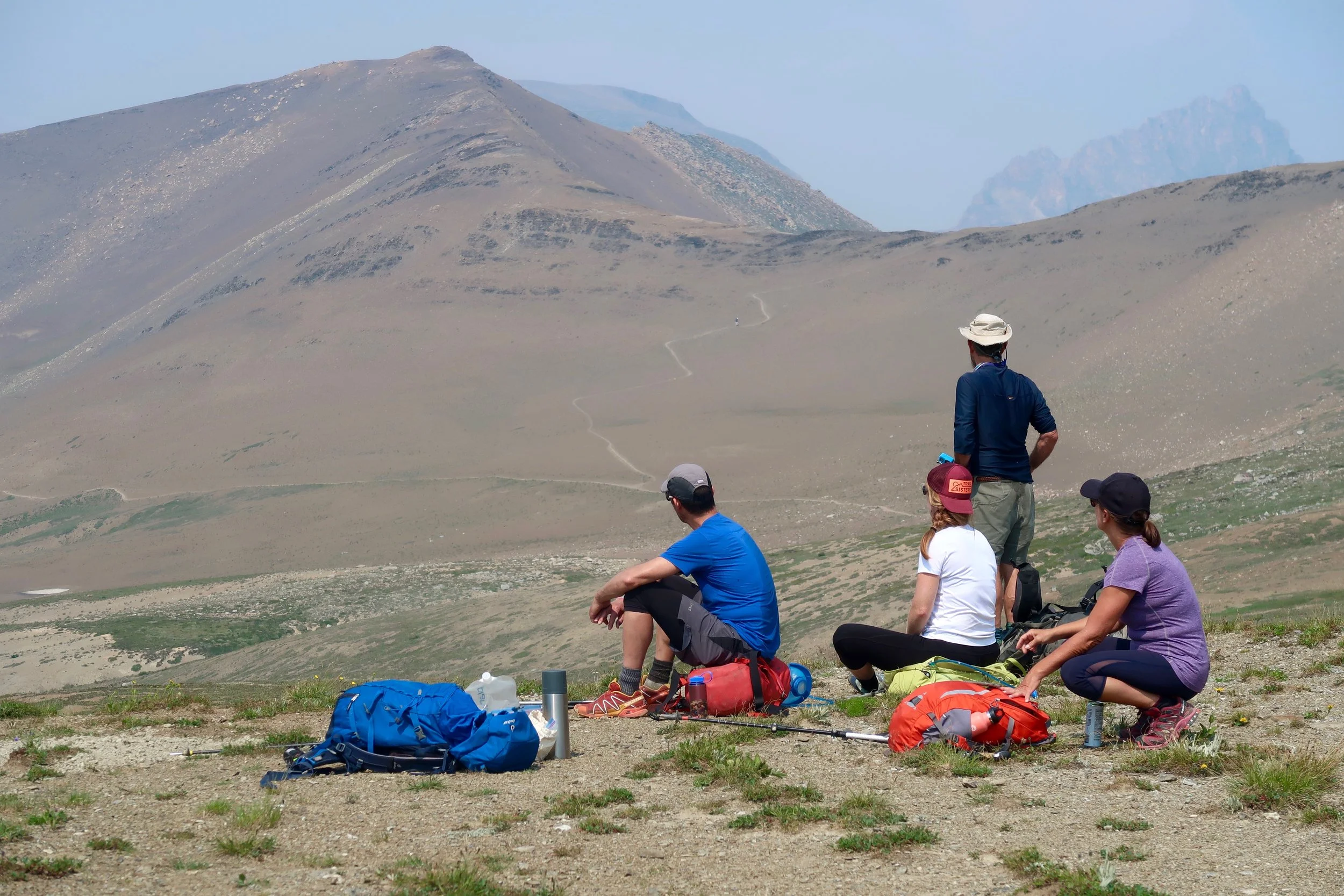 Contemplating our options from Big Shovel Pass, Skyline Trail, Jasper National Park.