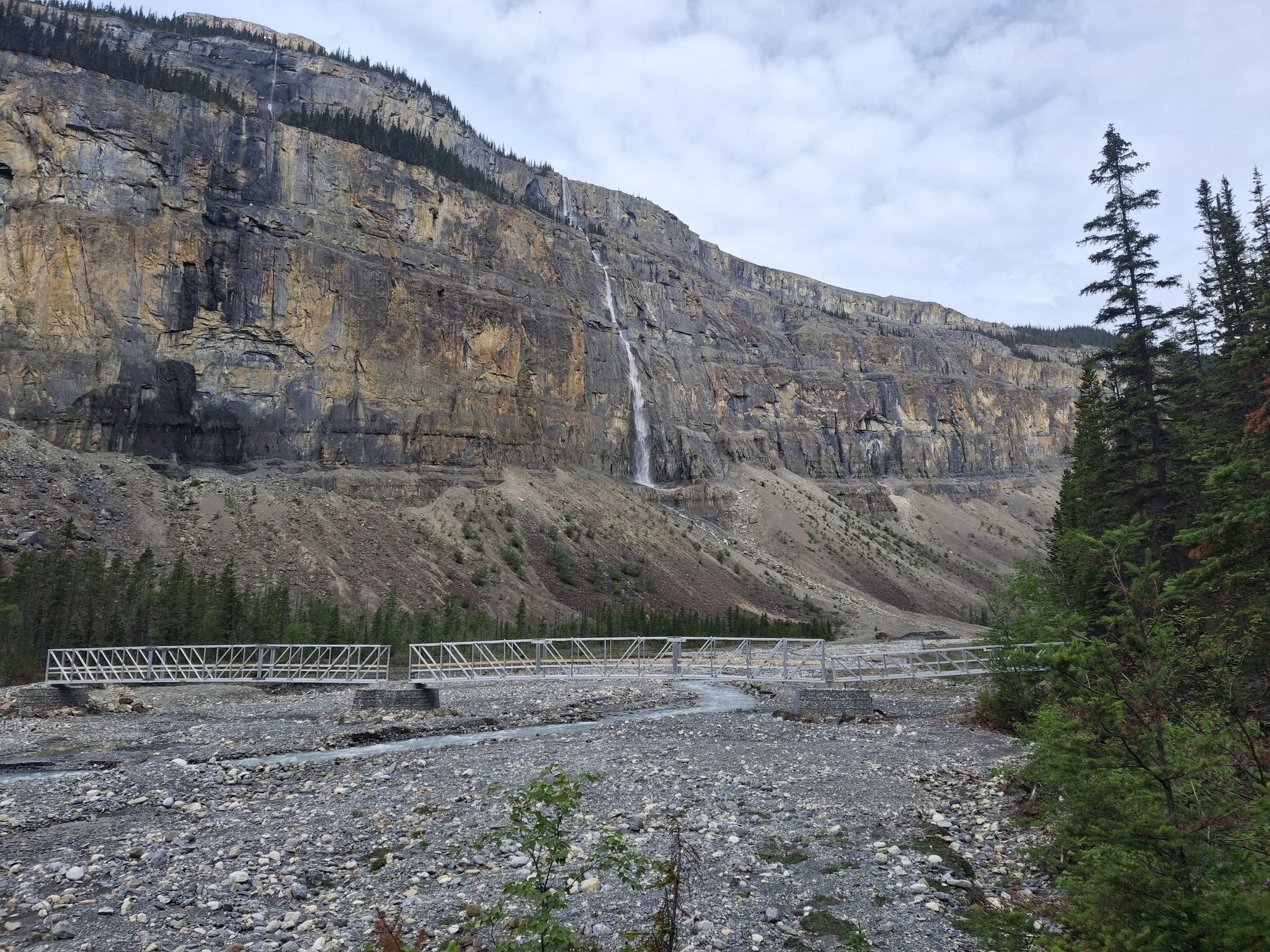 New bridge across the Robson river. The trail up the valley of a thousand falls to Berg Lake is amazing!