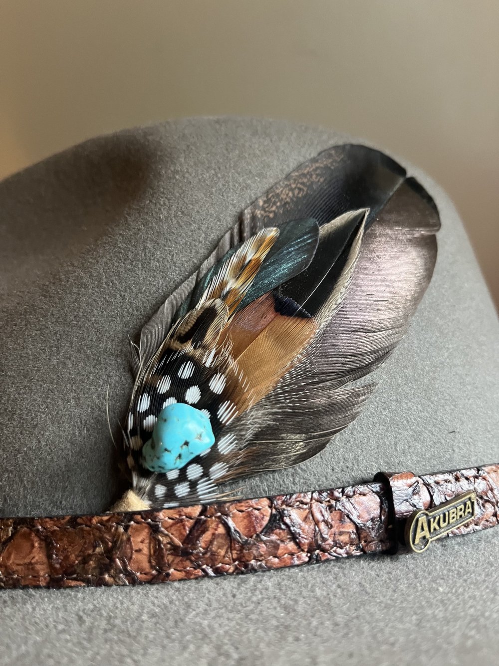 Custom Hat Feather with real Turquoise stone — Pretty Fly  display picture 1