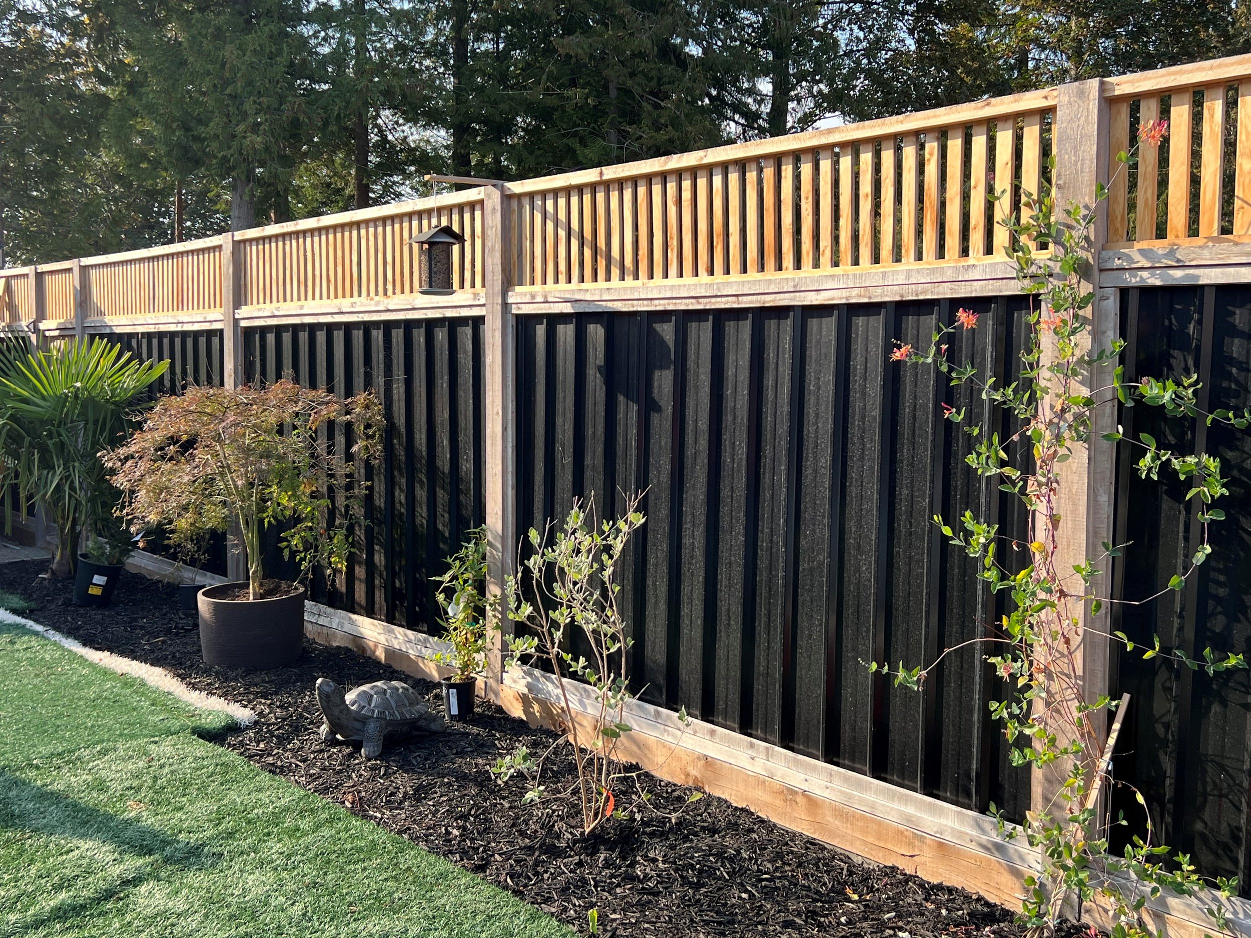 Yellow Cedar Fencing and Corrugated Metal Fencing