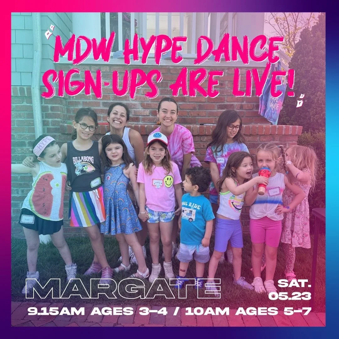 PSA: MDW HYPE Dance sign-ups are LIVE 🌐🙌🏼

Come get HYPE with us on 5/23 in Margate 🪩💗🐚

✨9.15am: HYPE Dance Class (ages 3-4)
✨10am: HYPE Dance Class (ages 5-7)

*15 spots will be open for each class

We CANNOT wait to be back with&nbsp;our DTS