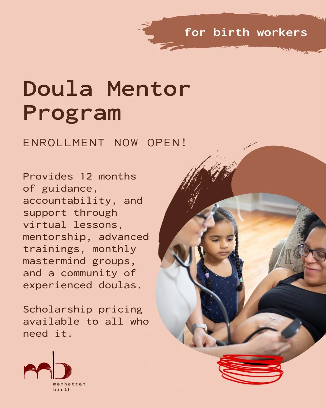 Ready to grow your birth work in 2026? 👀⁠
⁠
Enrollment is now OPEN for Manhattan Birth's Spring 26 Doula Mentorship Program. ⁠
⁠
This program gives you a FULL YEAR of consistent support, guidance, and community so you can build real knowledge, conne