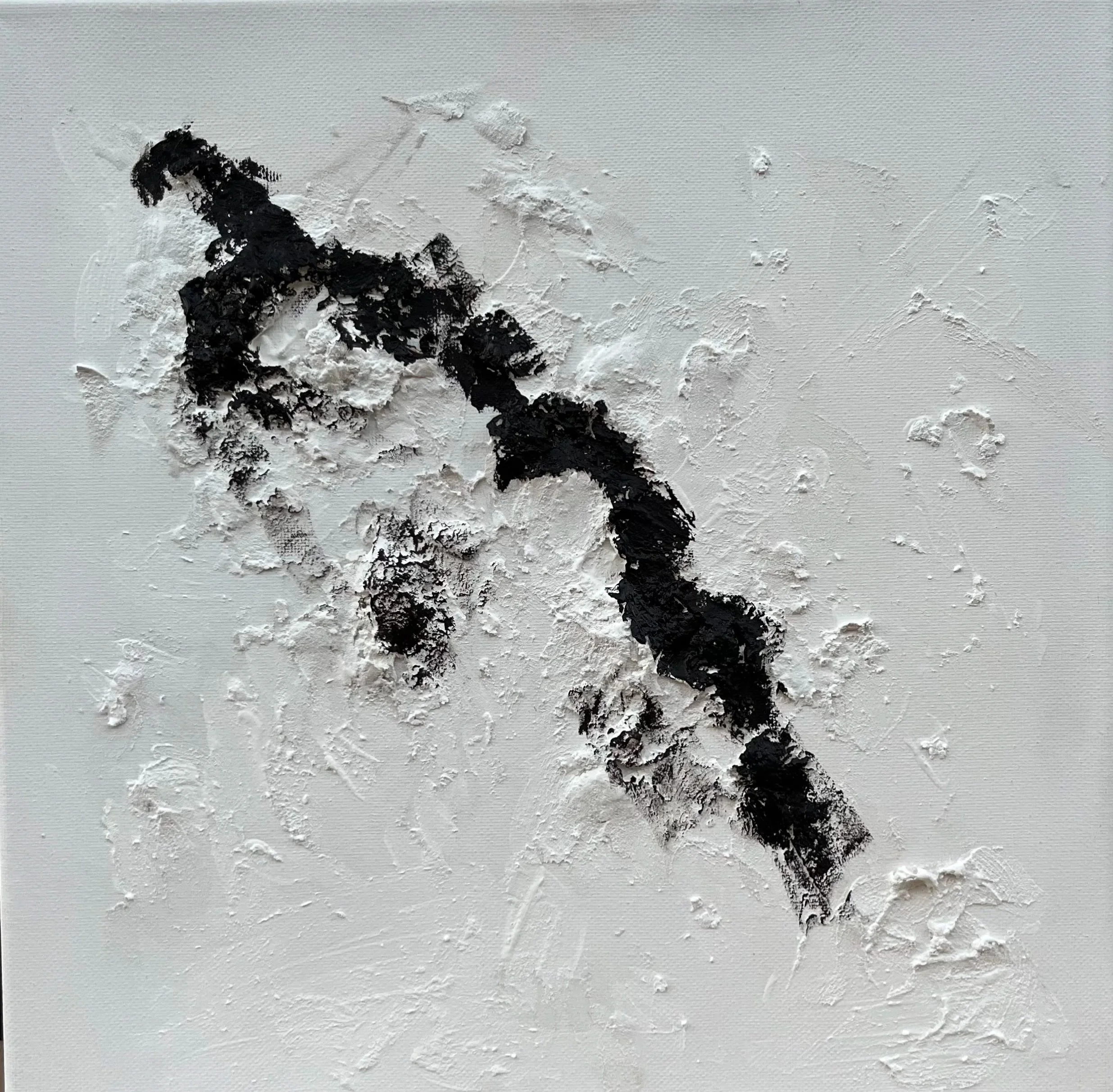 2021, “The Power of One”, acrylic, plaster, gold leaf on canvas, 12” x 12”