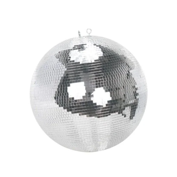 Professional mirror ball with hanging ring, available in five rental sizes