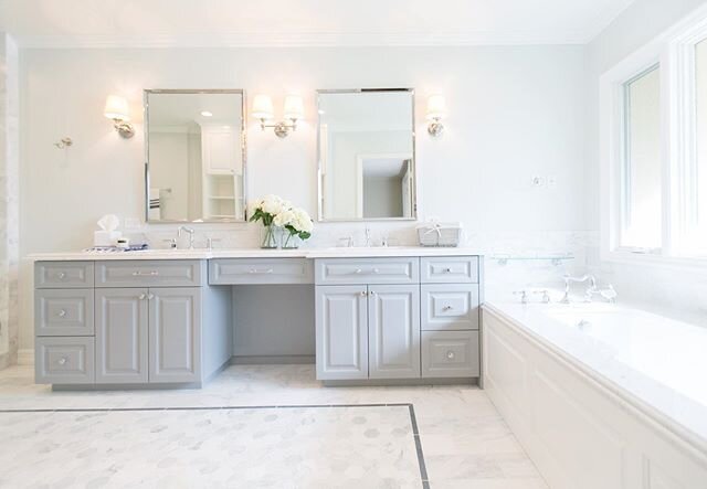 Beautiful + timeless bathroom remodel by @suzyklonerdesign