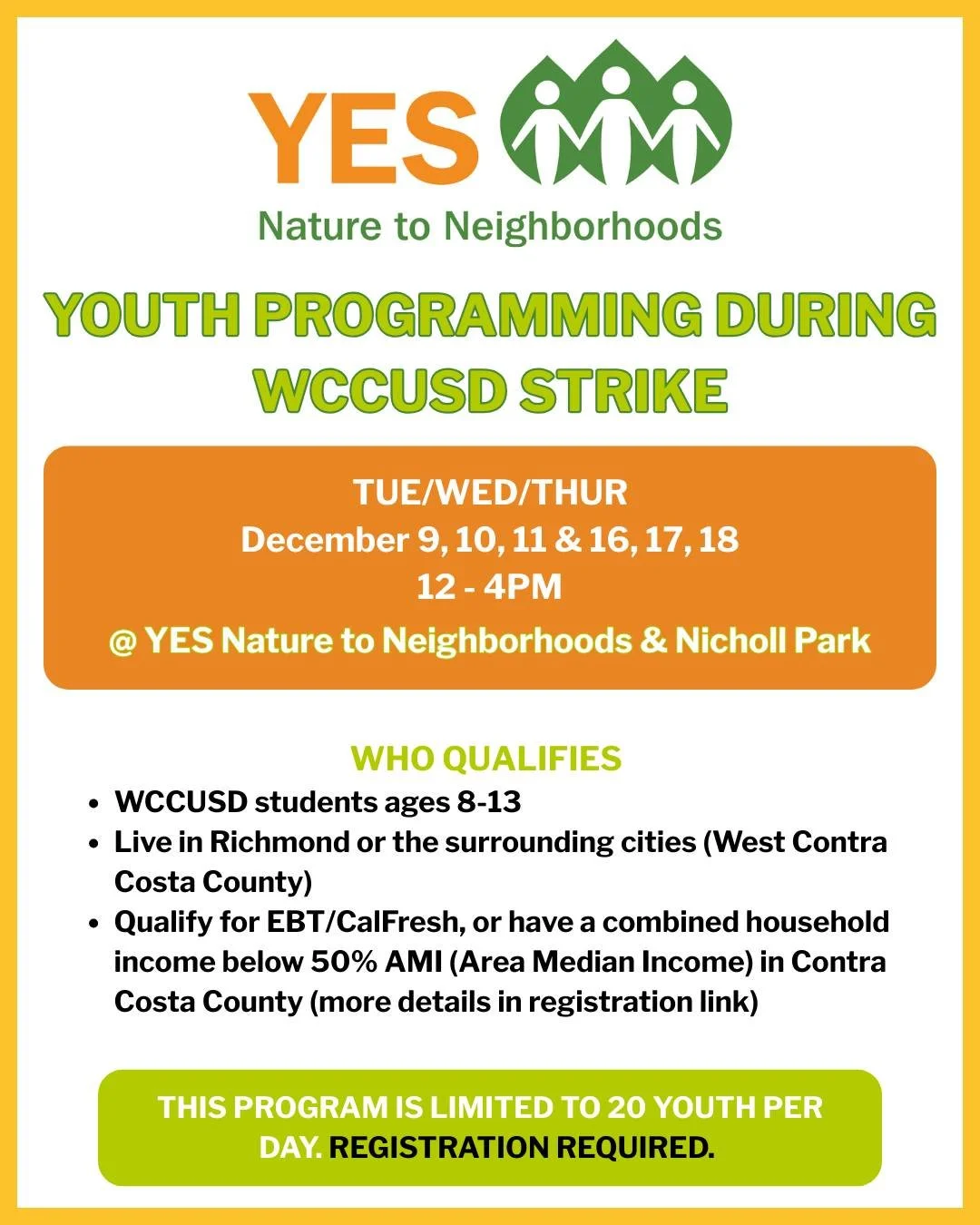 YES stands with the WCCUSD teachers who are fighting to make our schools better for our community. To support families who are impacted by the strike, YES will be offering special programming during the days and times listed above for students ages 8