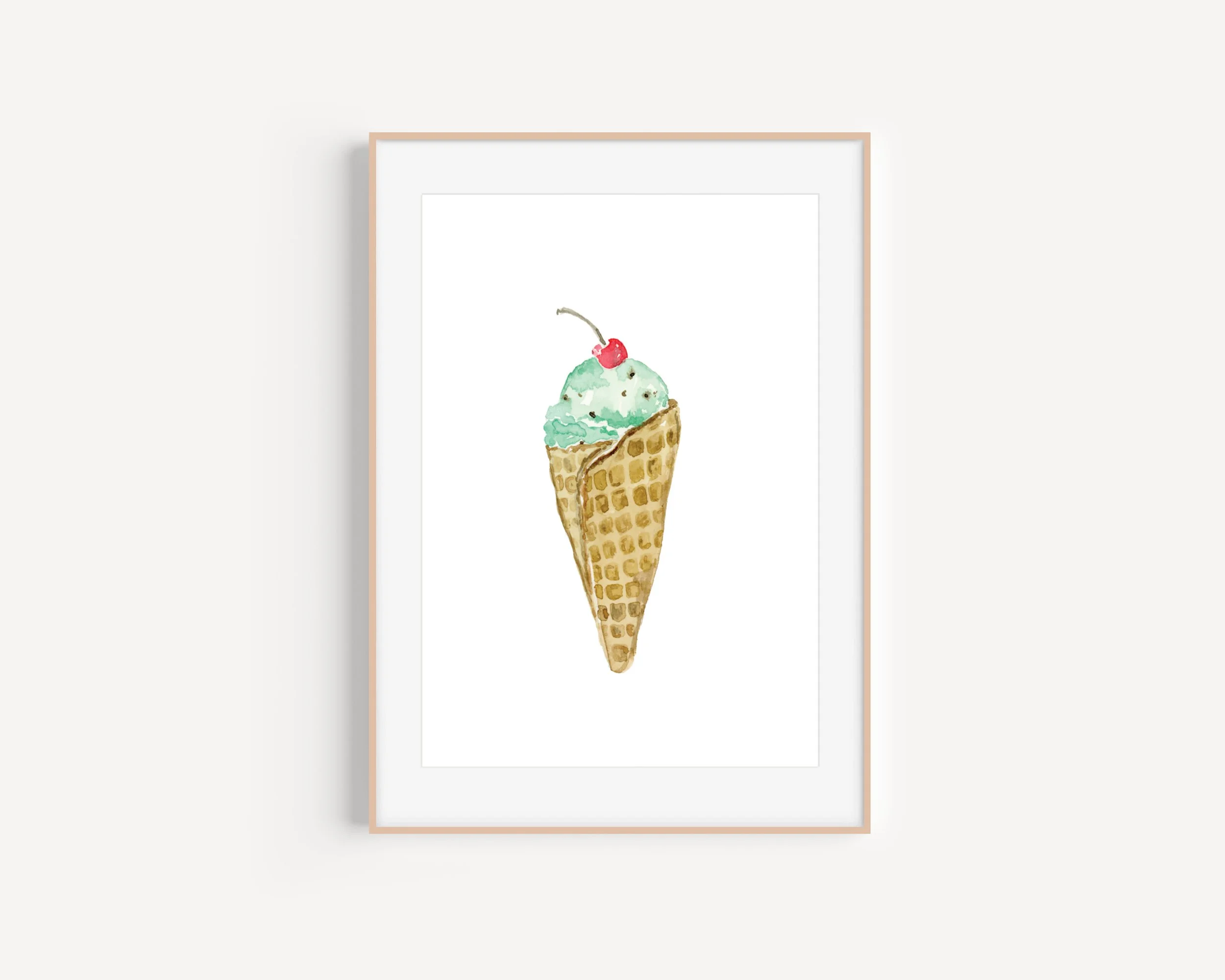 ice cream cone art print watercolor
