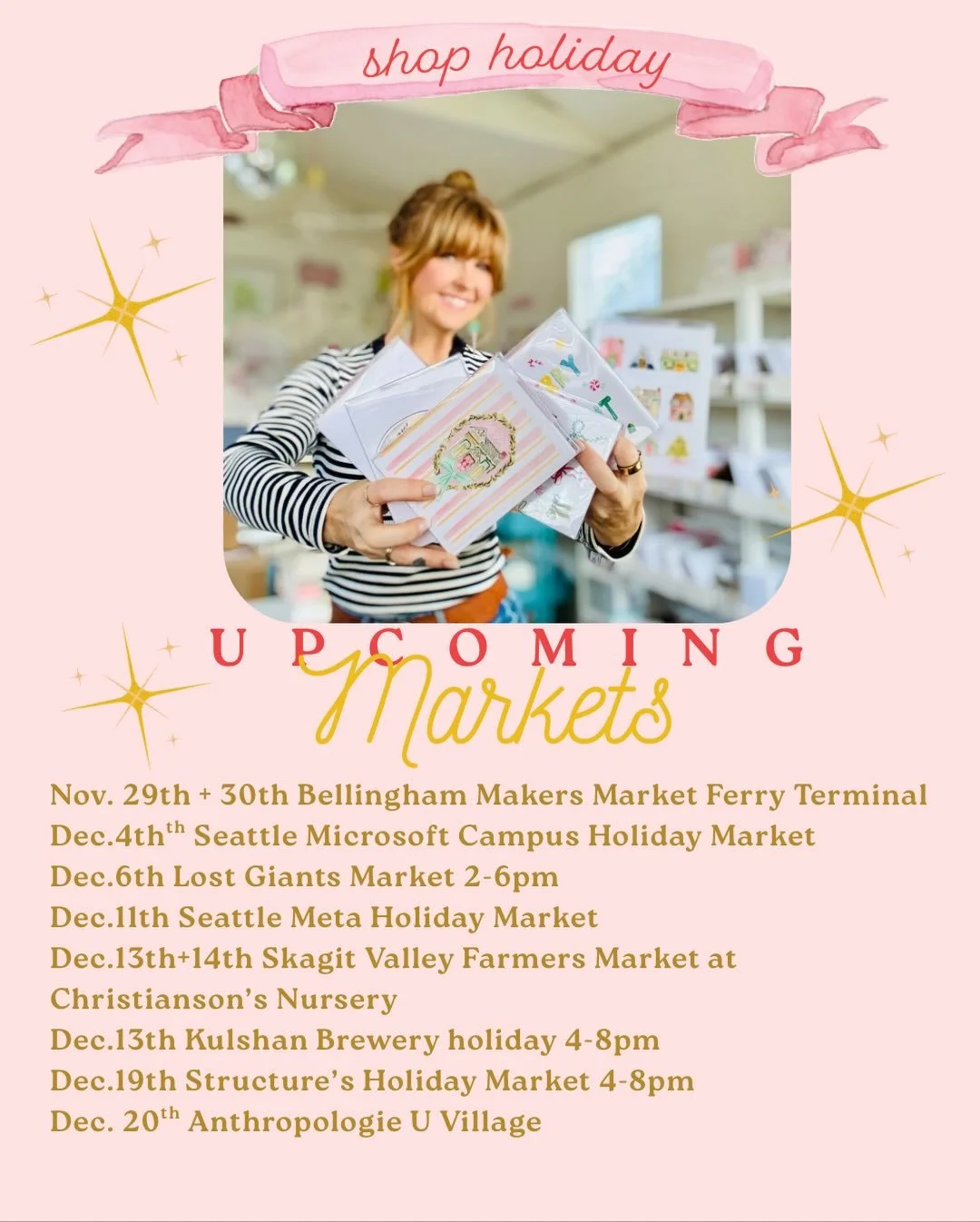 So many fun markets to gather + enjoy! ✨ I hope to see you soon! 🎄

@bellinghammakersmarket 
@lostgiantsciderco 
@skagitvalleyfarmersmarket 
@kulshanbrewery 
@structuresbrewing_oldtown 
@anthropologie