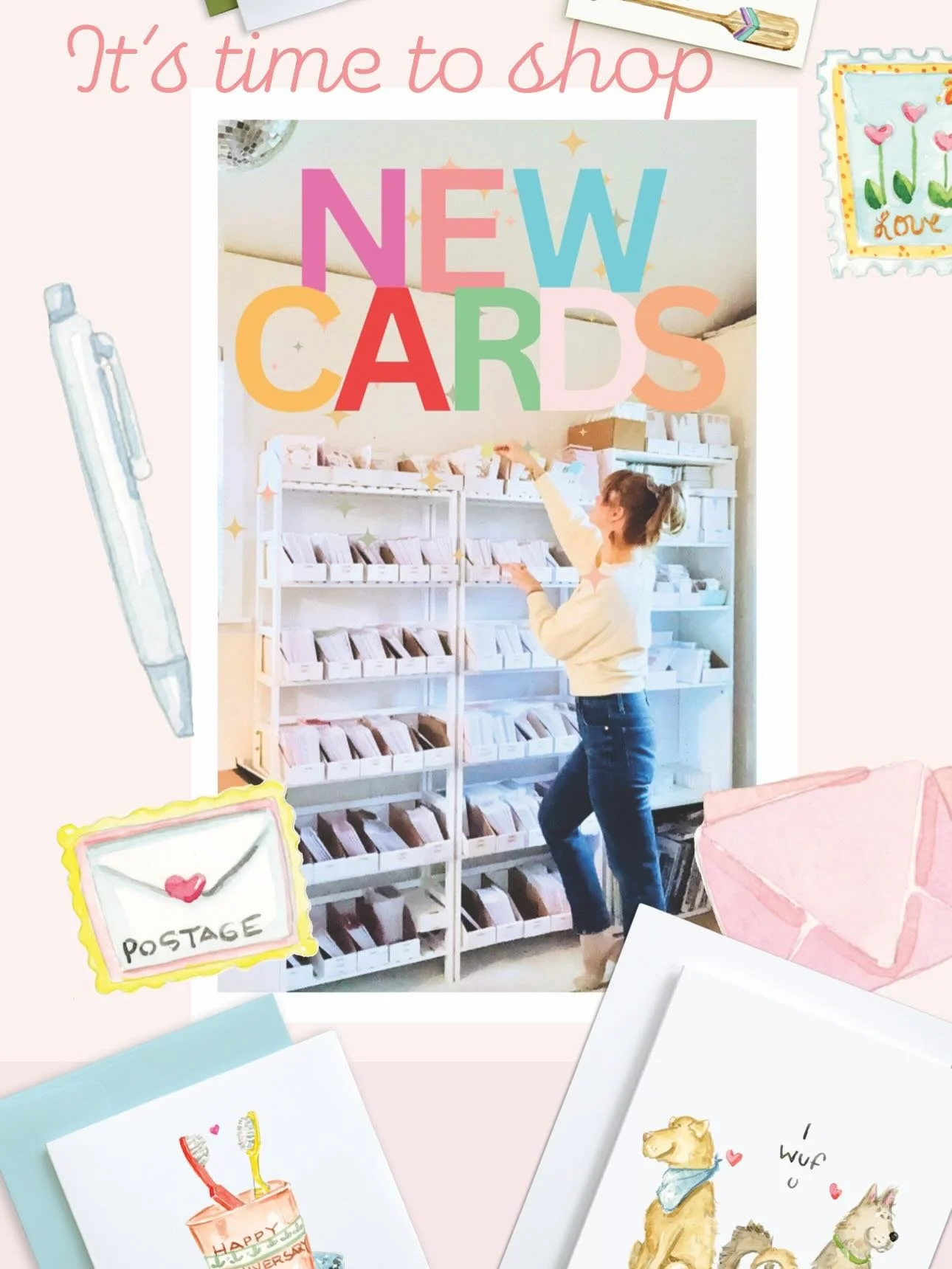 🎉 throw the confetti! 🎊 NEW CARDS are here!
💭 Dreamed up 
✏️ Sketched out
🖌️ Hand painted with watercolors 
🖥️ Scanned + designed 
🖨️ Artfully printed 
💌 Packaged carefully in my little studio 

Small business &bull; Big heart 

Which one is y