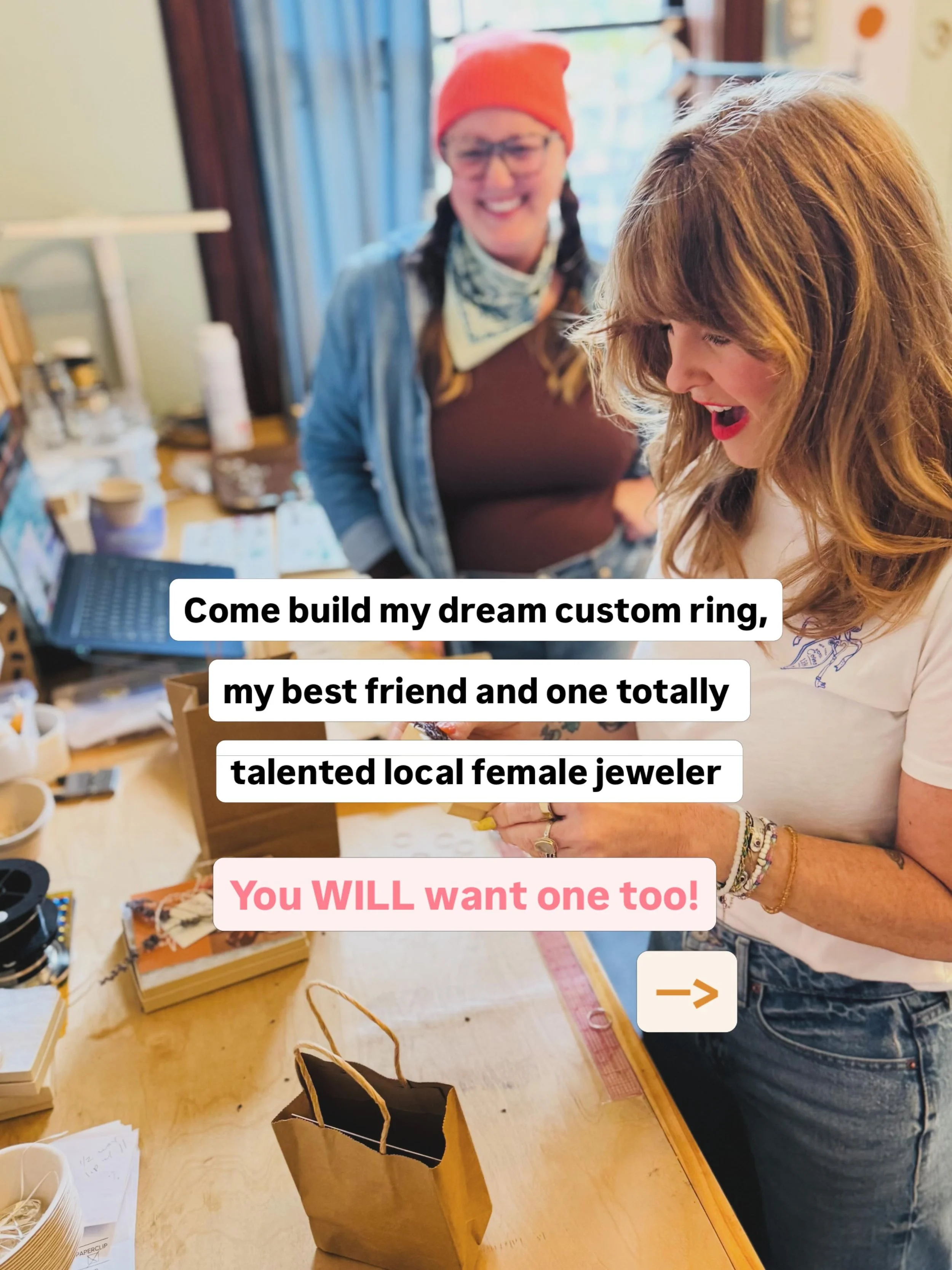 ✨When @kelseymkurtis and I heard about Kira&rsquo;s build your own custom ring event, we knew we HAD to go. 

1st because we LOVE her. 
2nd we&rsquo;ve been dreaming of these rings forever.
3rd local female artist supporting other female artists! 

T
