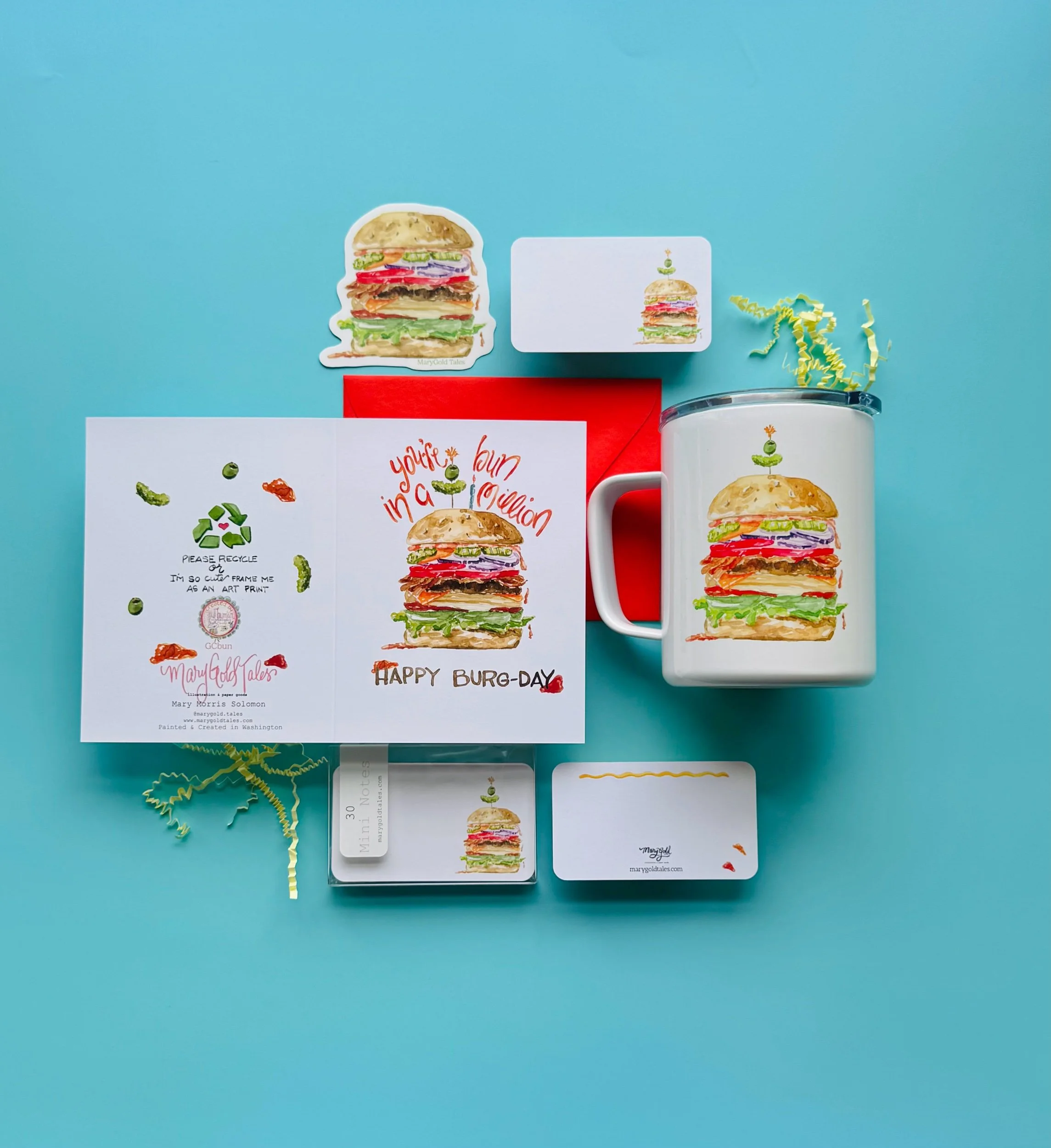 Watercolor cheeseburger illustration collection