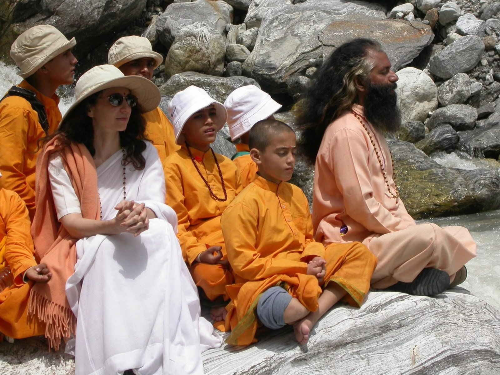 Parmartha Niketan Students with their Guru praying to Ganga Ma