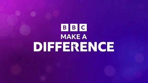 BBC make a difference logo with purple and pink background