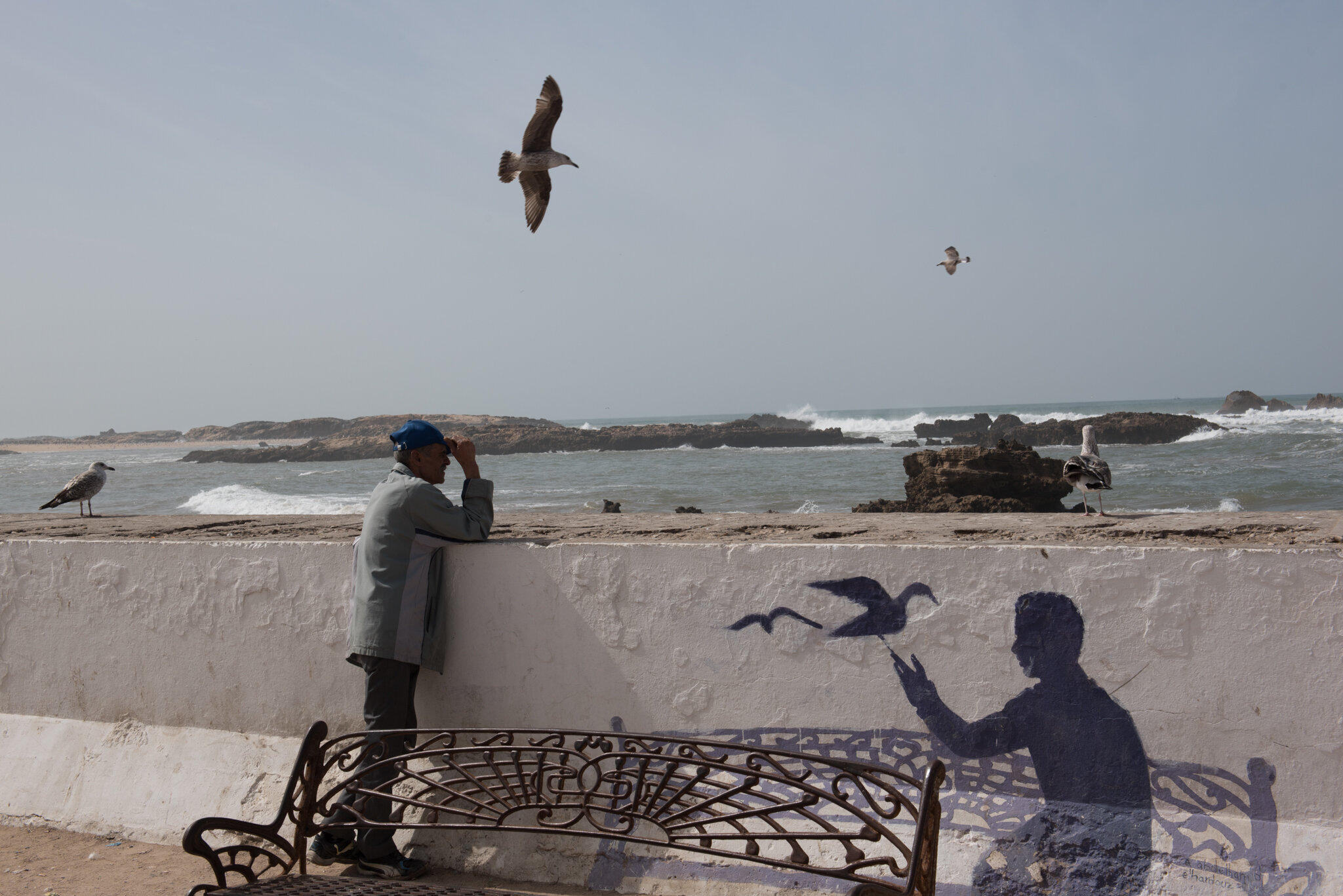    Morocco - Essaouira      Man gazing out over the Atlantic Ocean. 