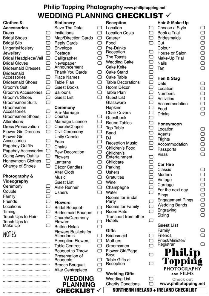 Wedding checklist in black and white that you can print in black ink and tick off.