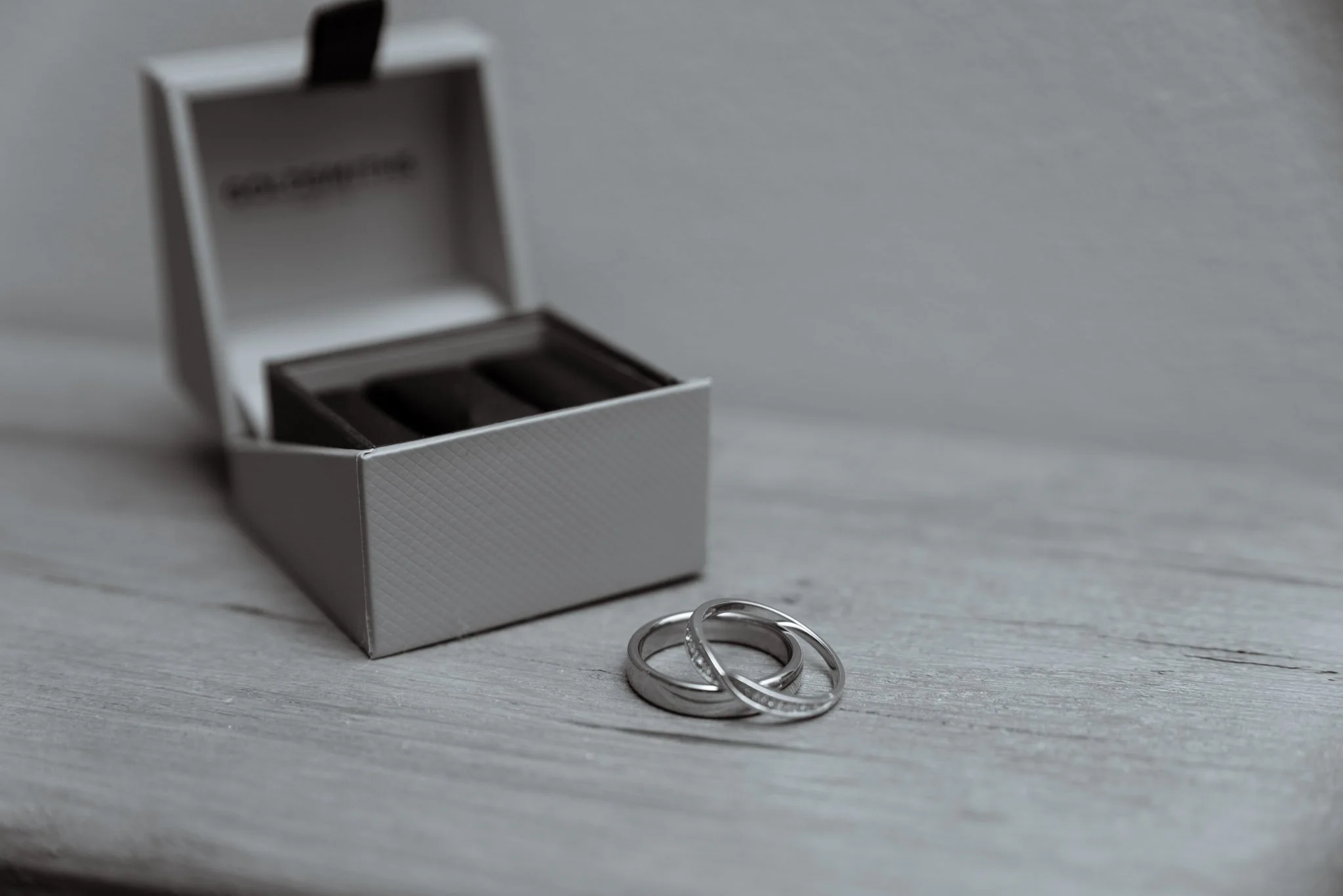 Wedding rings on the table.