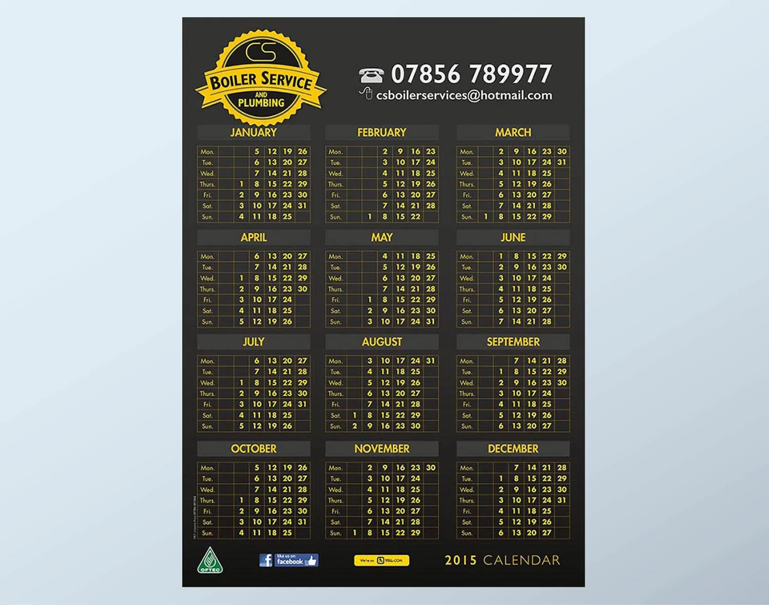 Plain A4 wall calendars showing your details along with dates printed clearly.